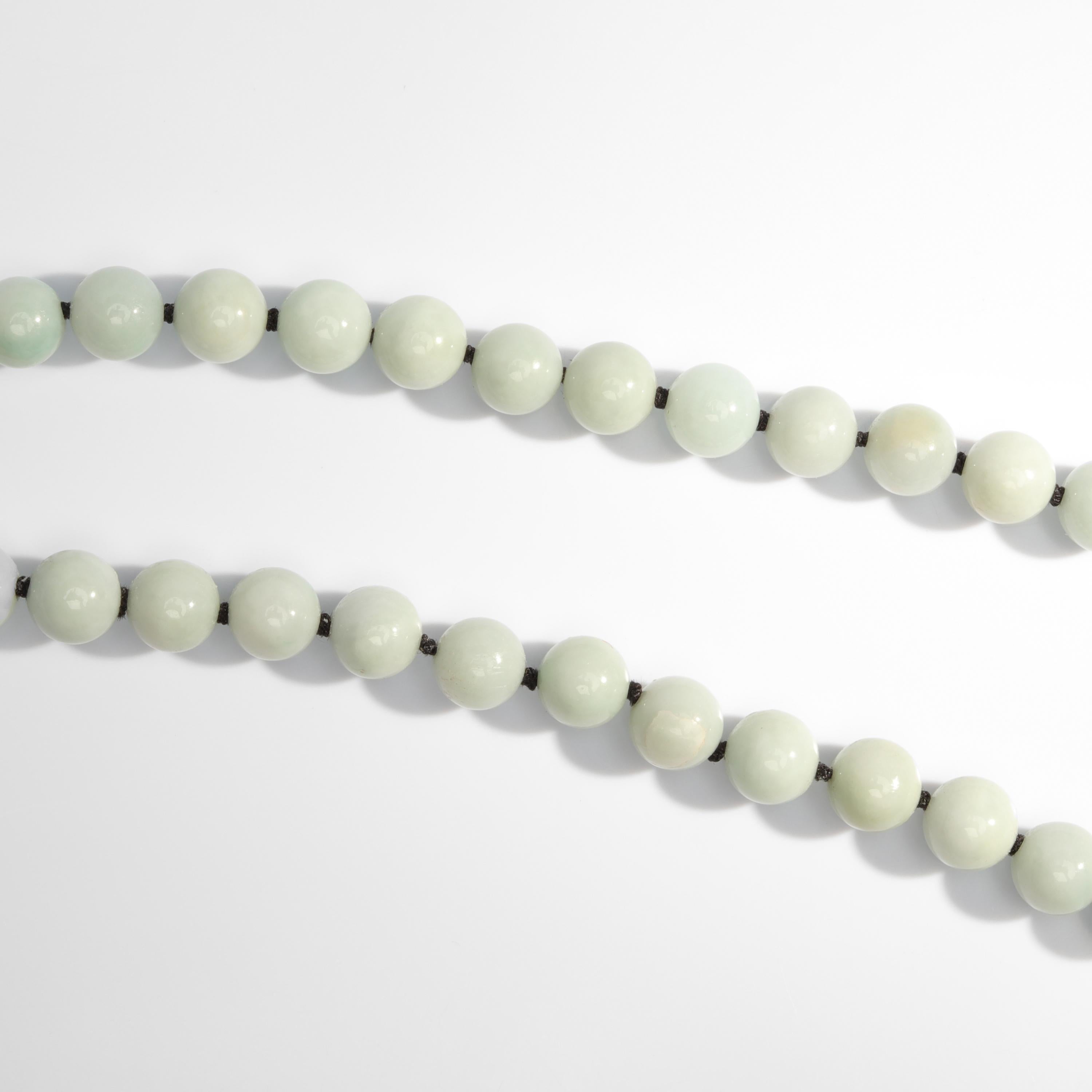 Jade Necklace of Soft Bluish-Green Jadeite is Unexpectedly Sublime In Excellent Condition In Southbury, CT