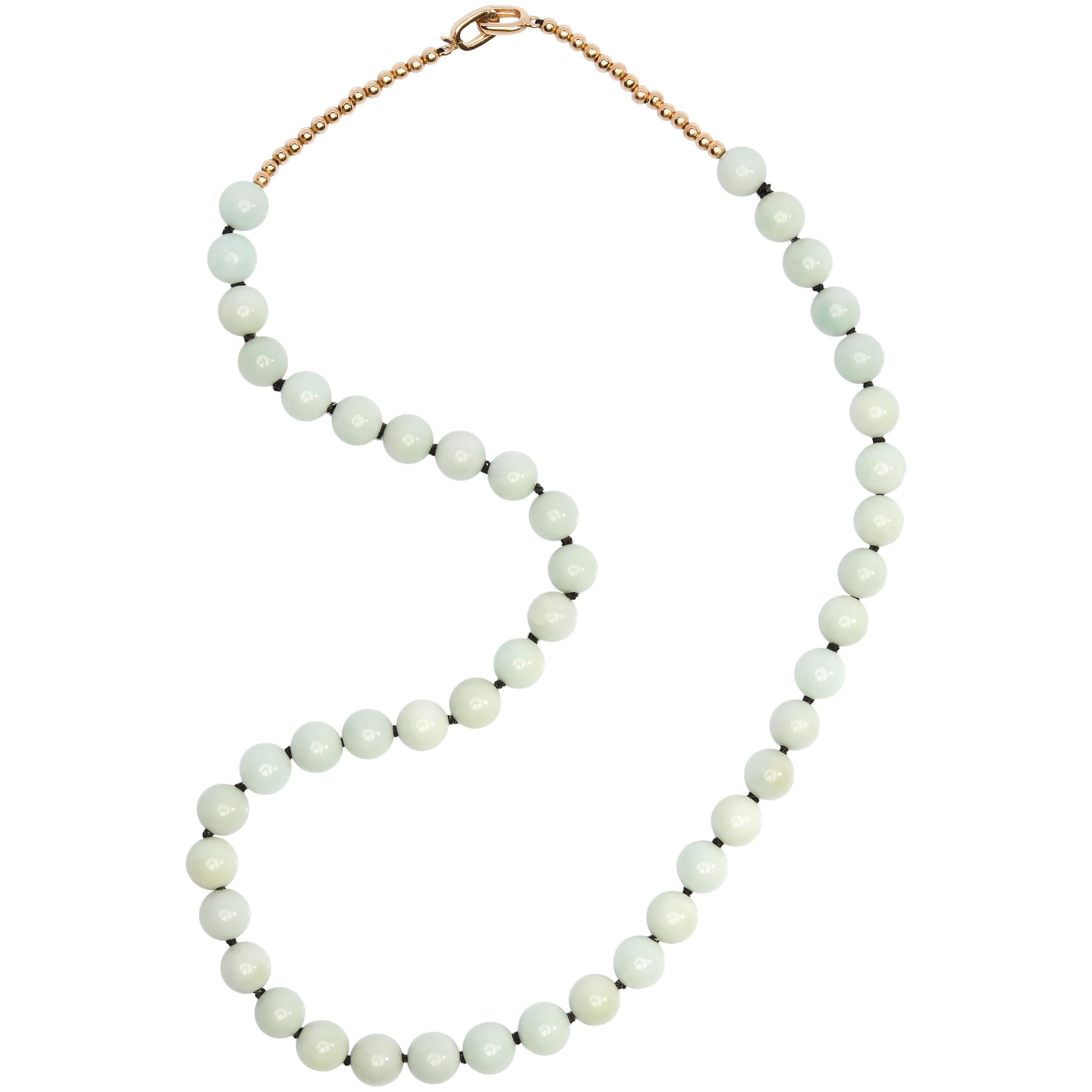 Jade Necklace of Soft Bluish-Green Jadeite is Unexpectedly Sublime
