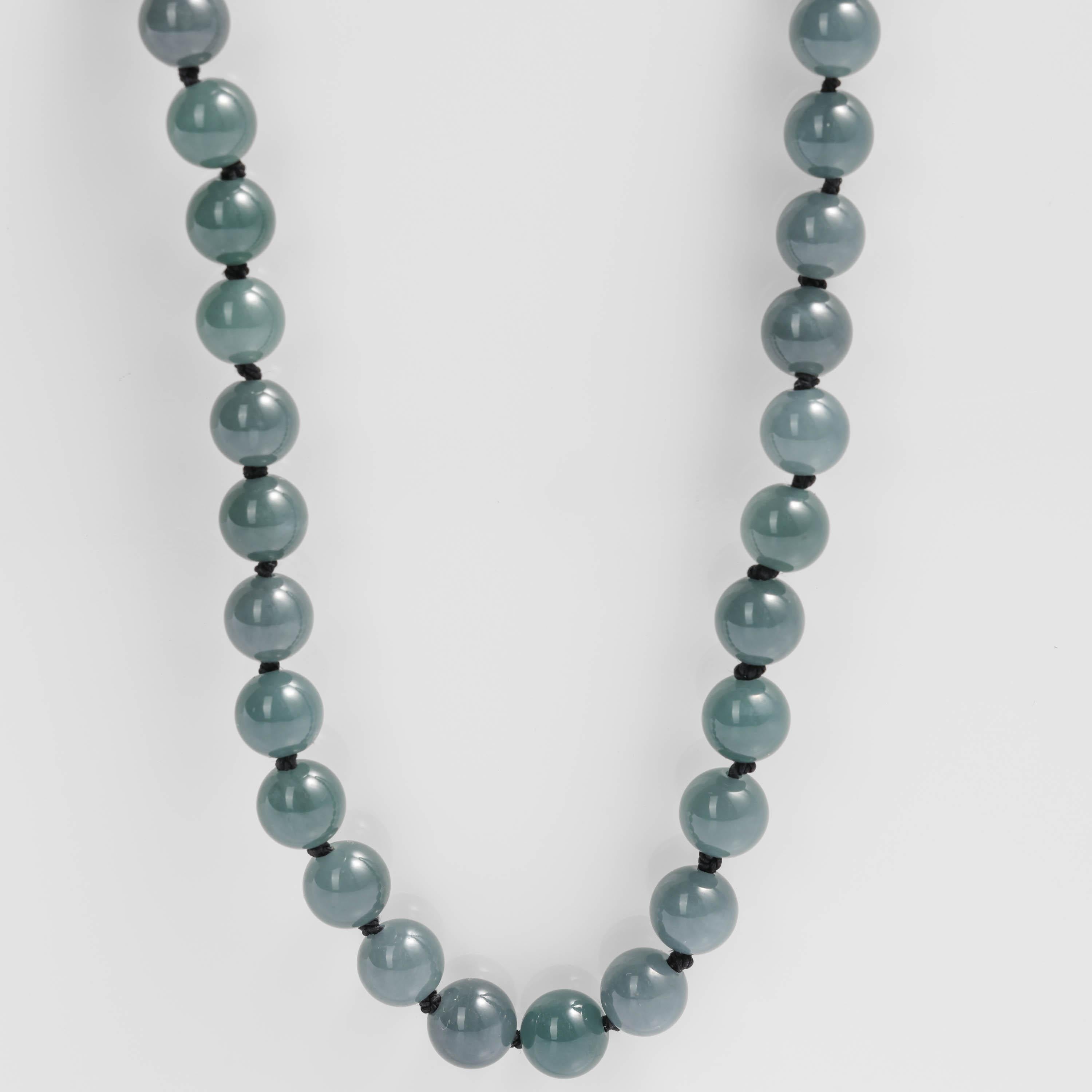 Bead Jade Necklace Translucent Greenish-Blue Certified Untreated, New, 25