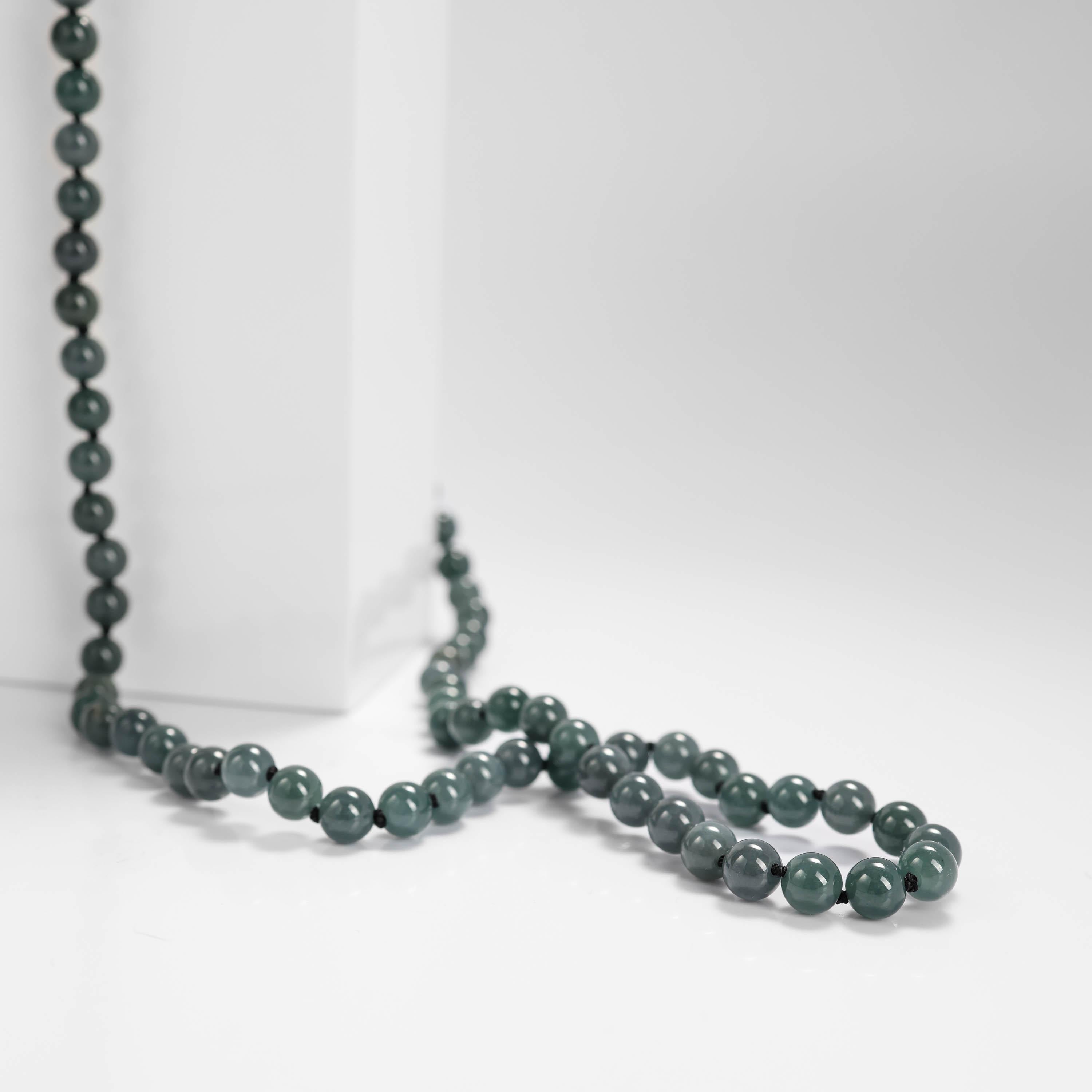 Jade Necklace Translucent Greenish-Blue Certified Untreated, New, 25
