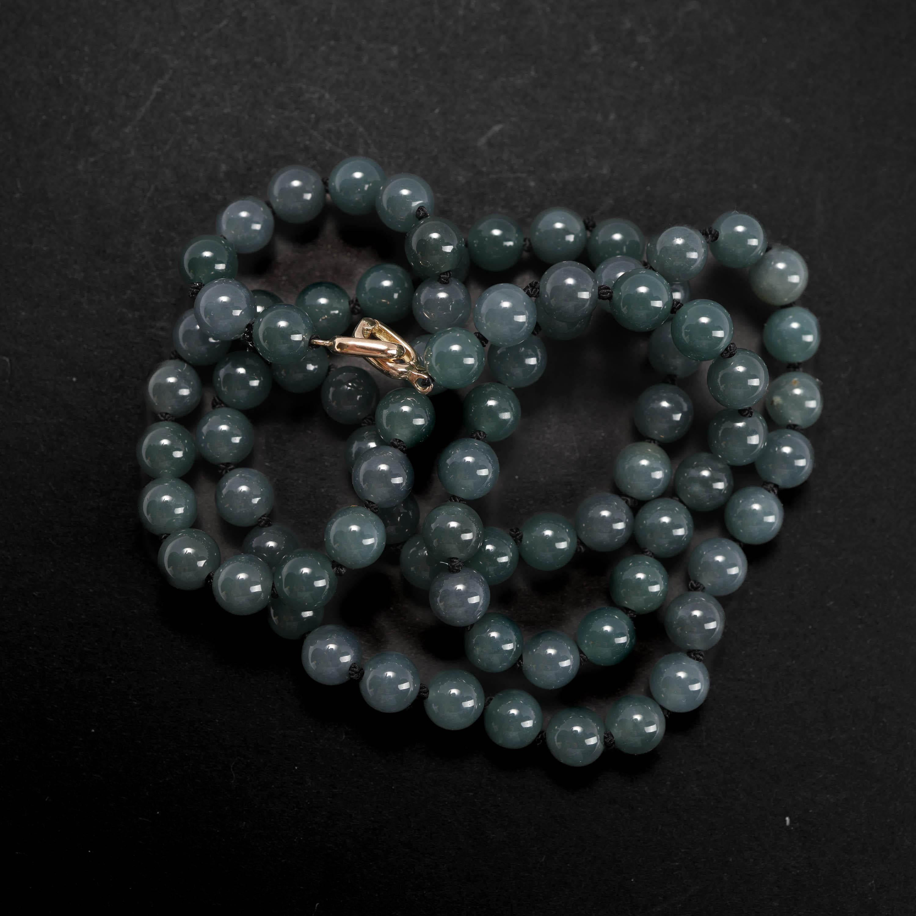 Jade-Halskette Transluzent Grün-Blau zertifiziert unbehandelt, neu, 25