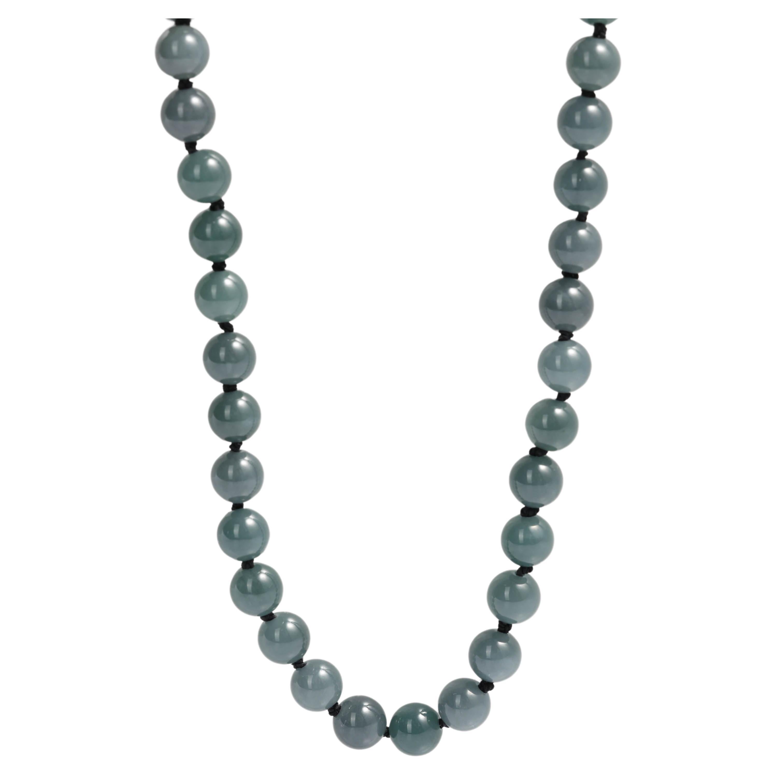 Jade Necklace Translucent Greenish-Blue Certified Untreated, New, 25" For Sale