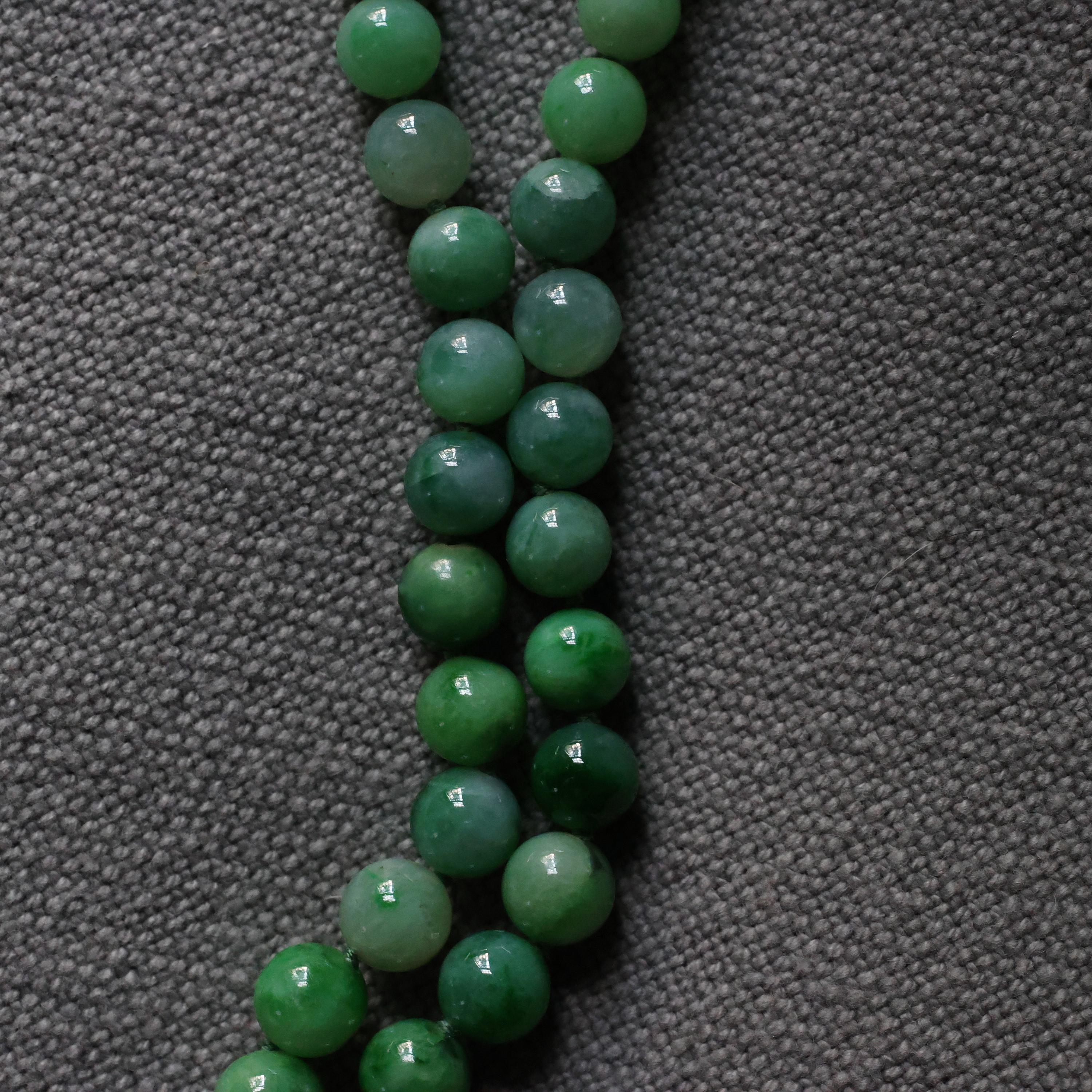 Jade Necklace Vivid Apple Green Certified Untreated Rare 8