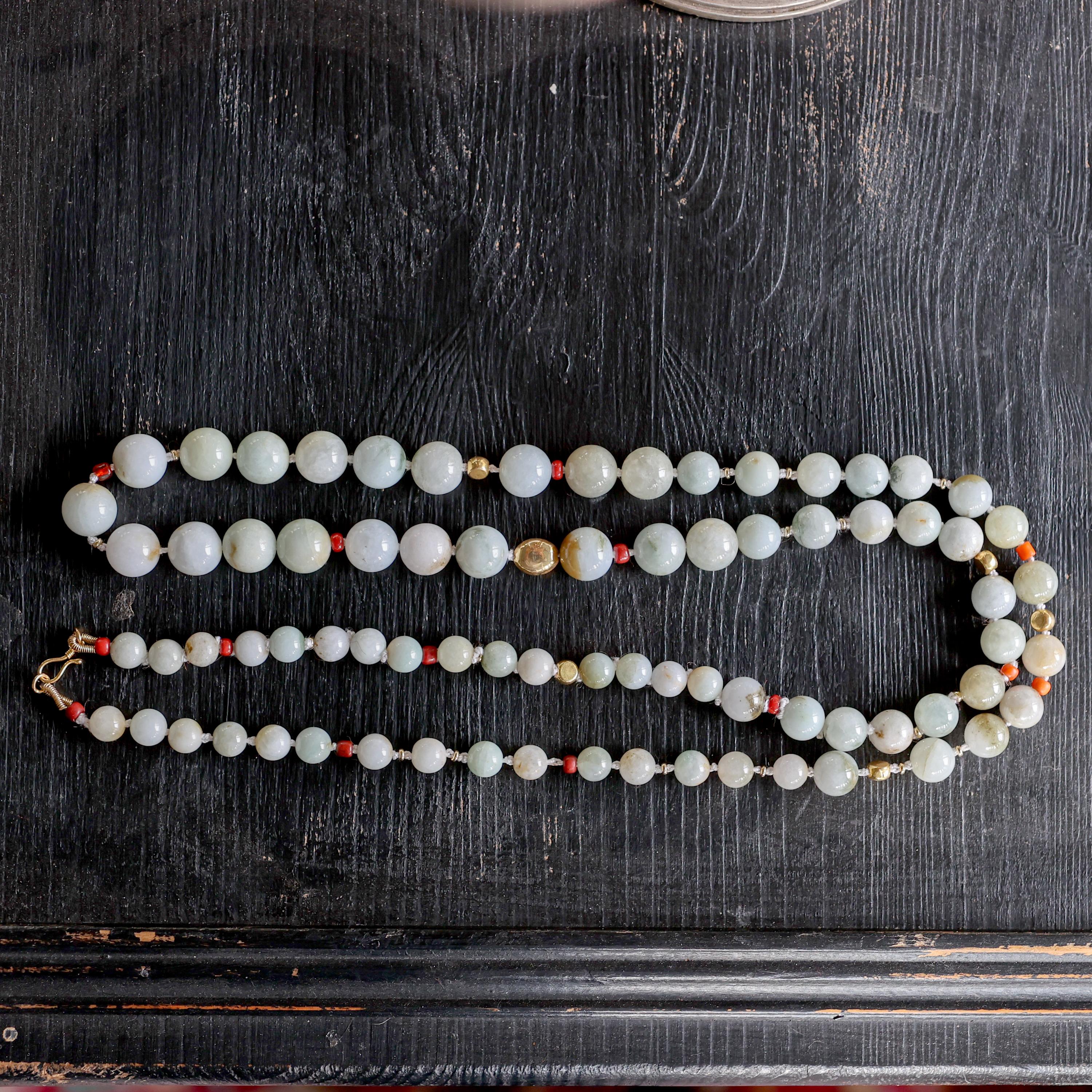 Jade Necklace with Gold and Glass Beads Certified Untreated 5