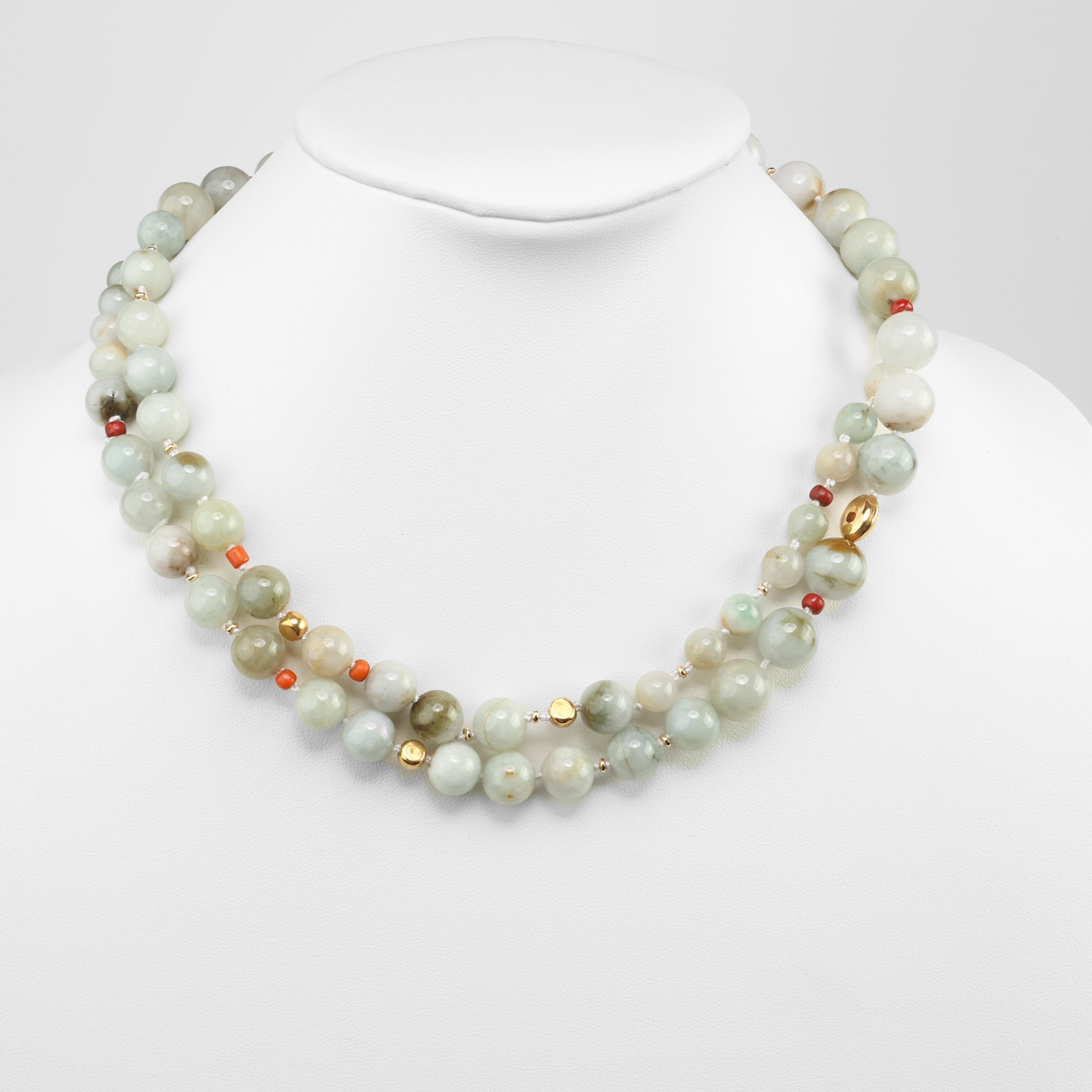 Artisan Jade Necklace with Gold and Glass Beads Certified Untreated