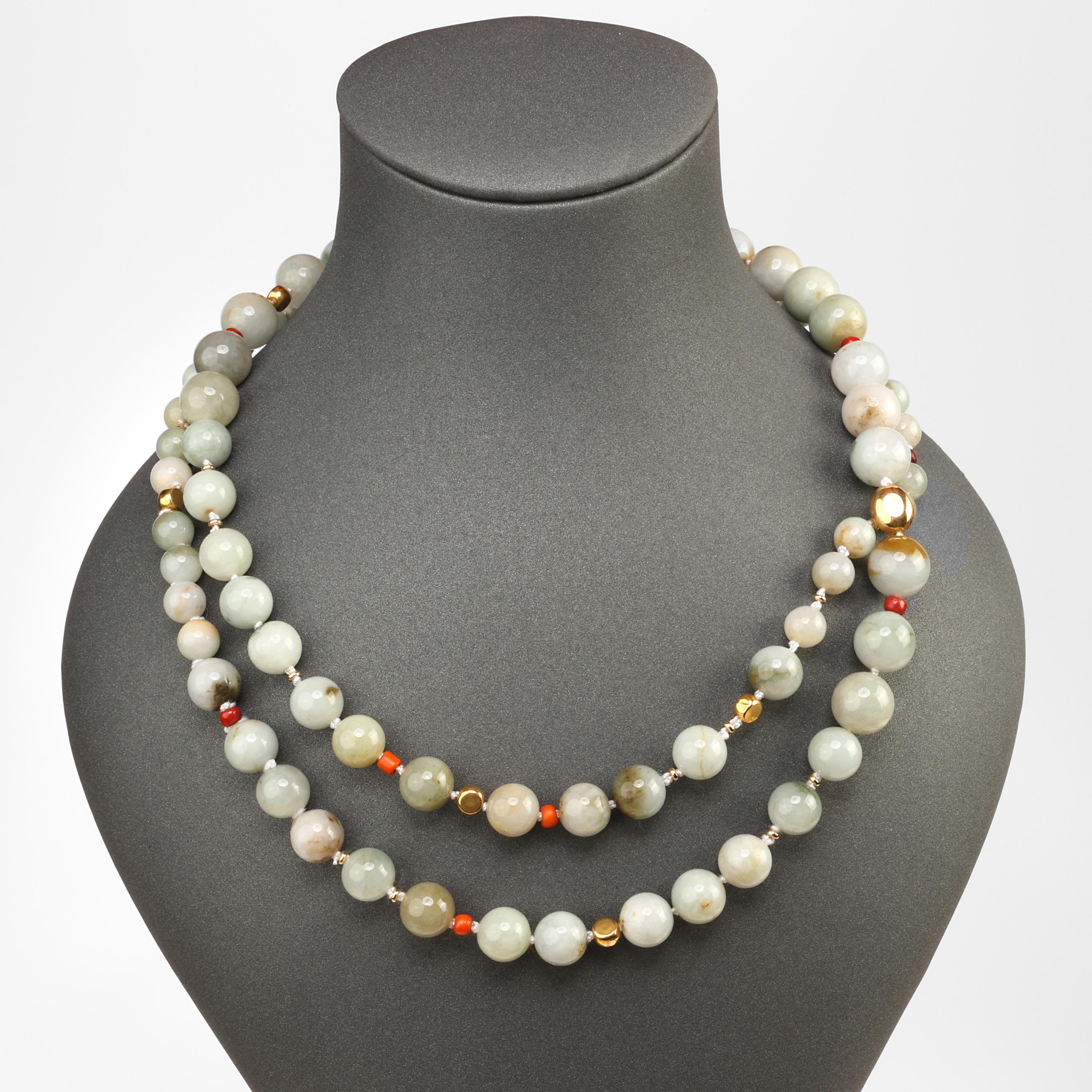 Jade Necklace with Gold and Glass Beads Certified Untreated In New Condition In Southbury, CT