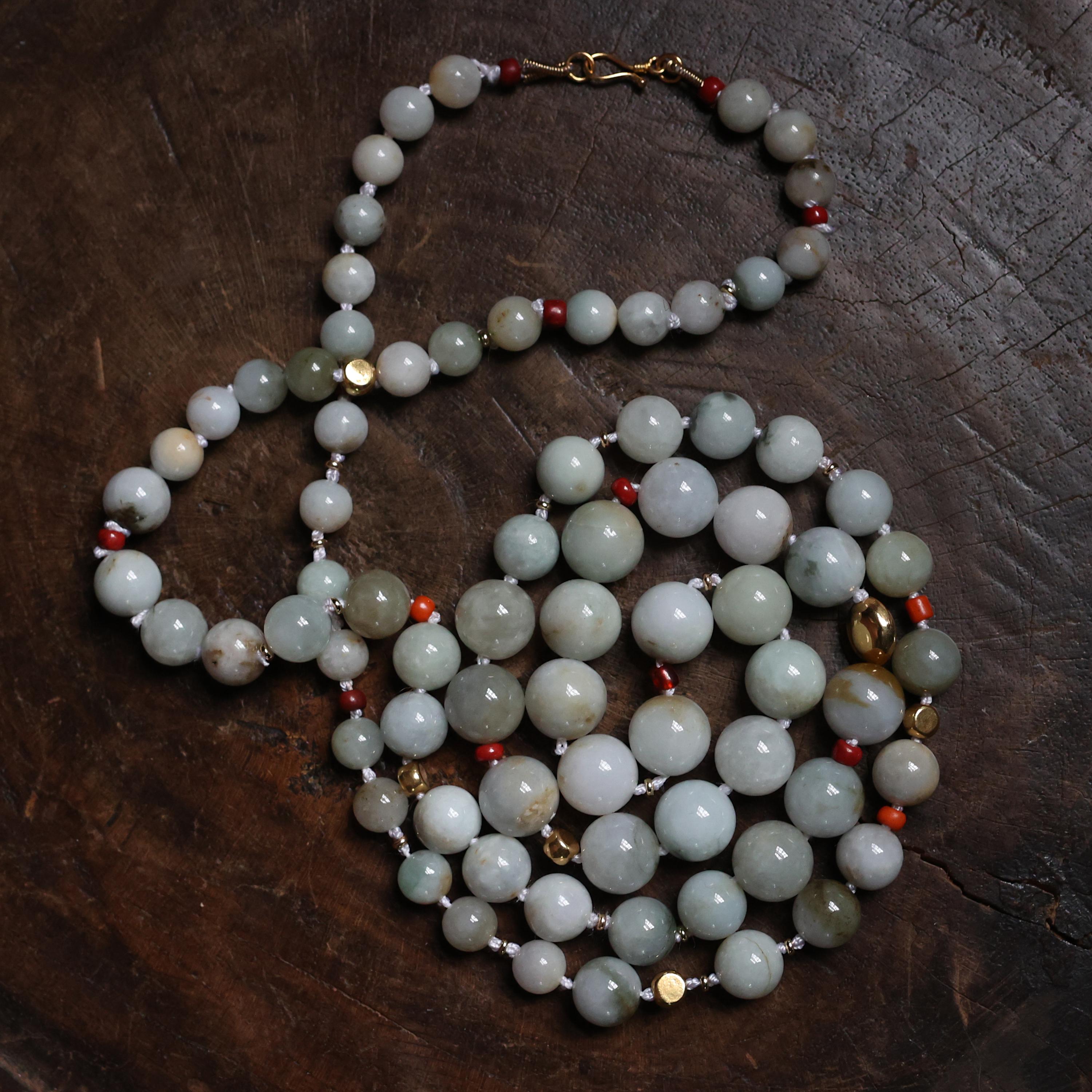 Jade Necklace with Gold and Glass Beads Certified Untreated 3