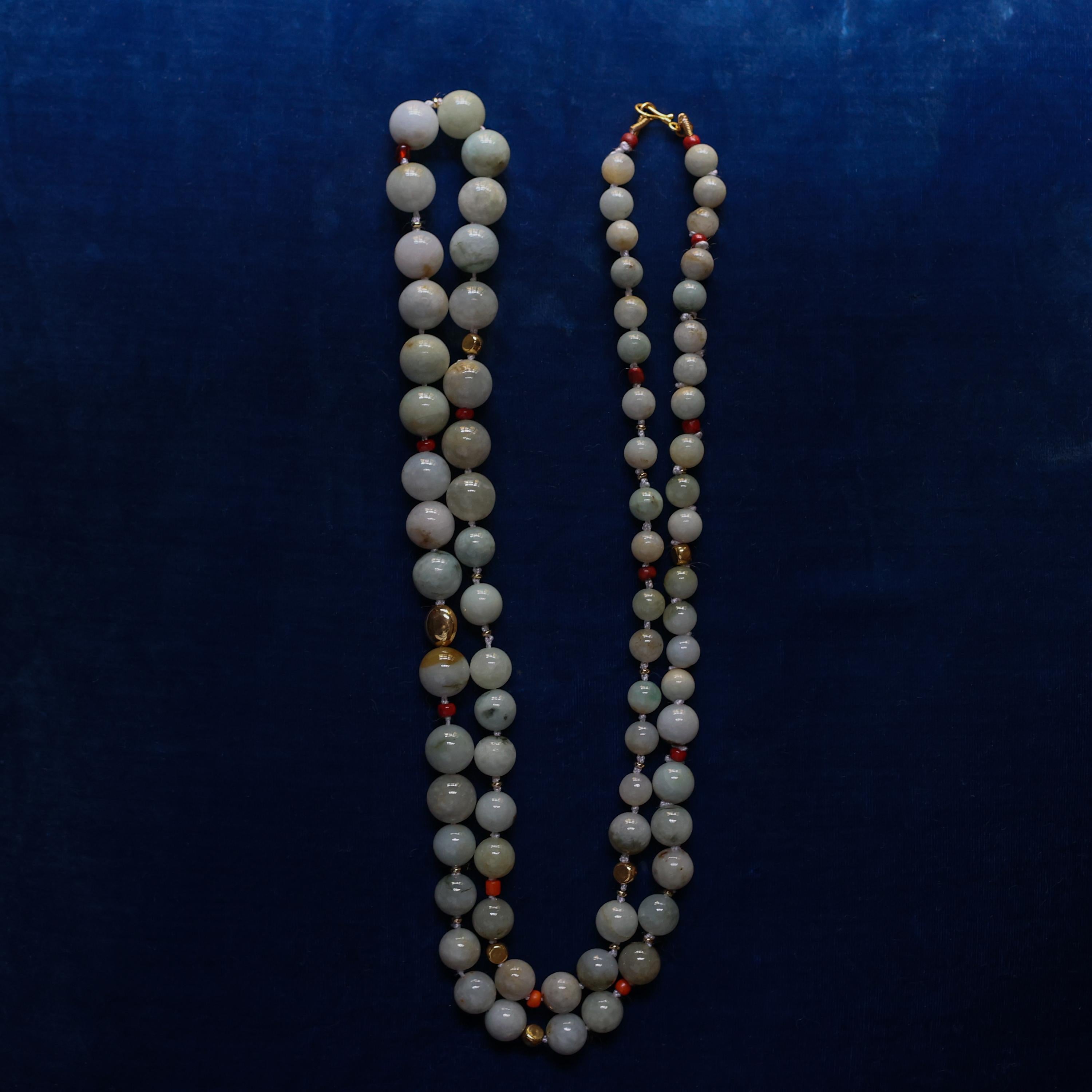 Jade Necklace with Gold and Glass Beads Certified Untreated 4