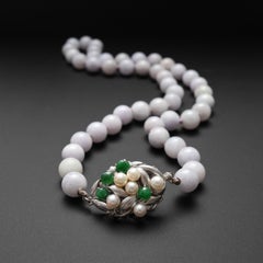 Jade Necklace with Pearl & Imperial Jade Clasp Certified Untreated