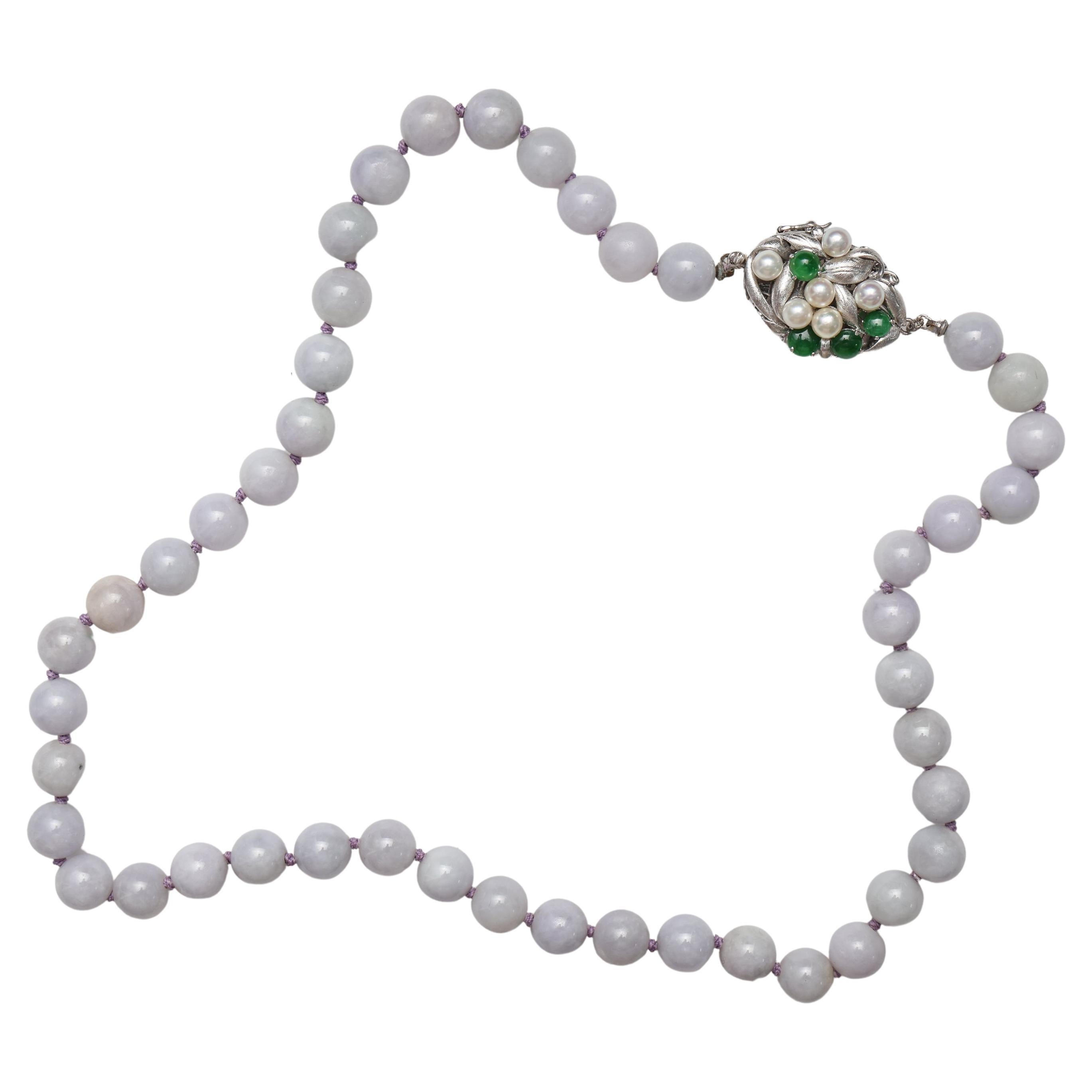 Jade Necklace with Pearl & Imperial Jade Clasp Certified Untreated For Sale