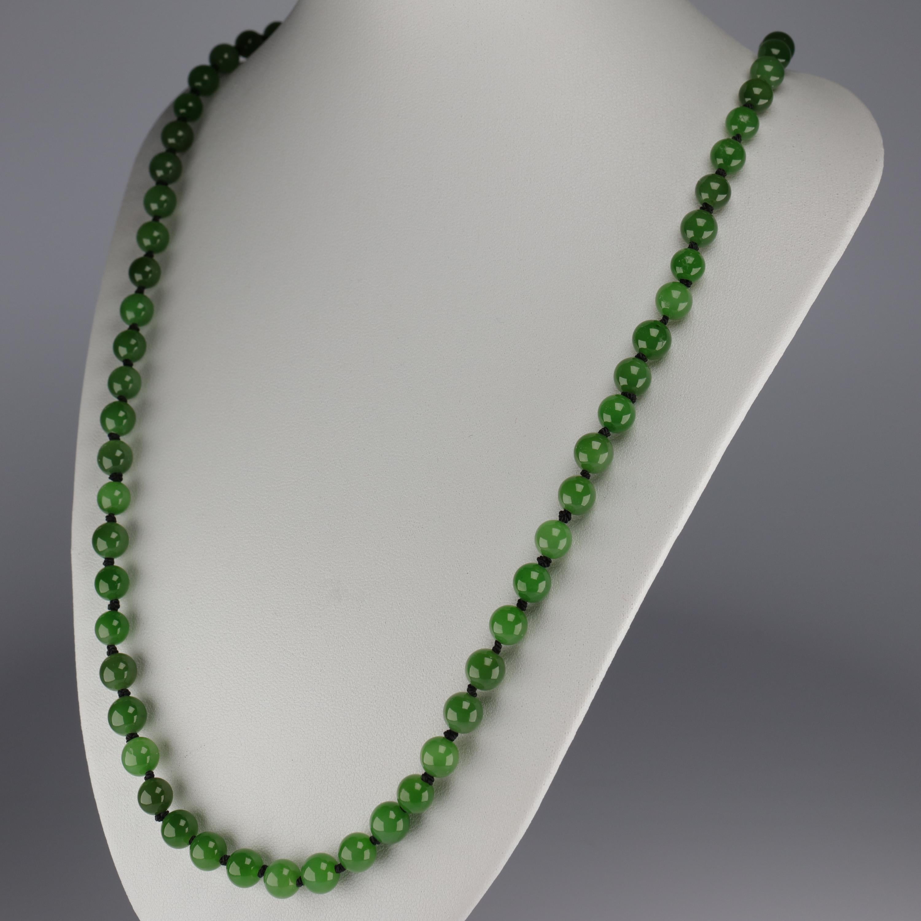 Contemporary Jade Necklace with Rare Chatoyancy Certified Untreated