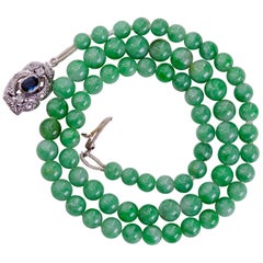 Jade Necklace with Sapphire, Diamond and 18 Karat Gold Clasp Certified Untreated