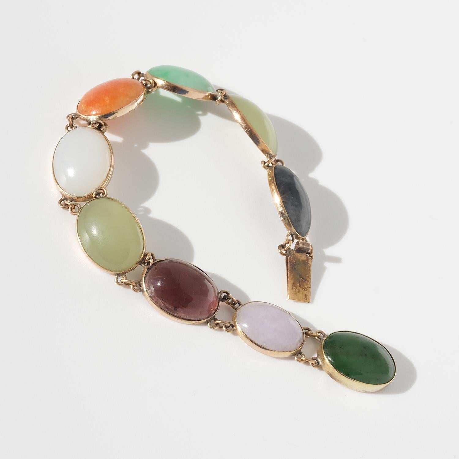 Jade, Nephrit, Quarz in 14 K Gold eingefasst, 20. Jahrhundert im Angebot 5