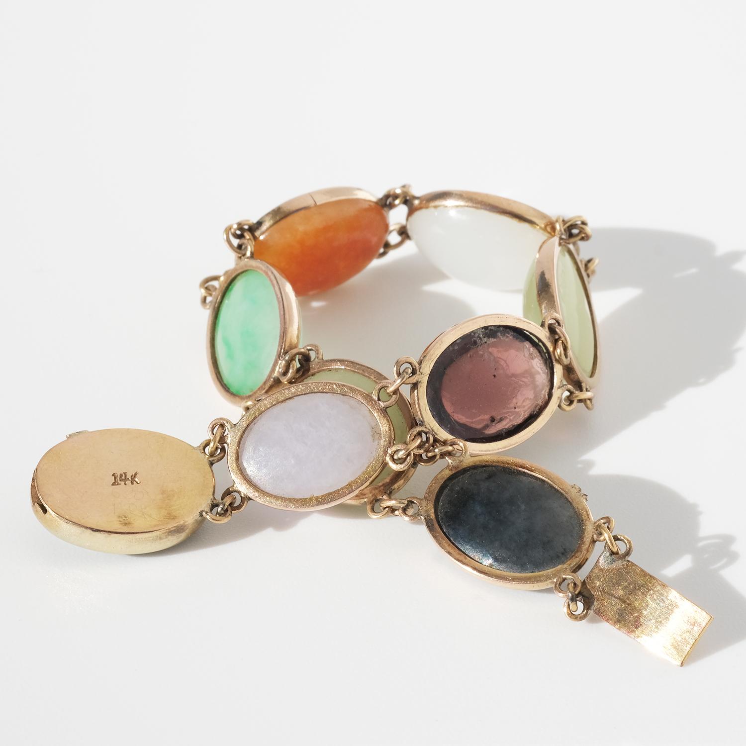 Jade, Nephrit, Quarz in 14 K Gold eingefasst, 20. Jahrhundert im Angebot 7