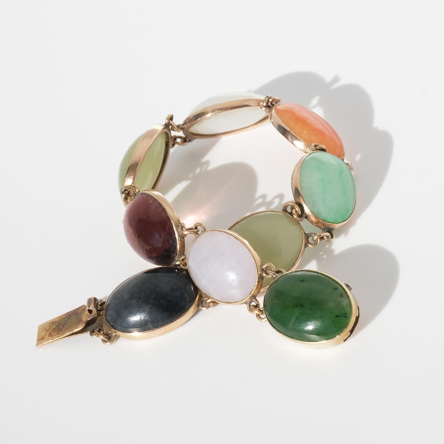 Jade, Nephrit, Quarz in 14 K Gold eingefasst, 20. Jahrhundert im Angebot 2