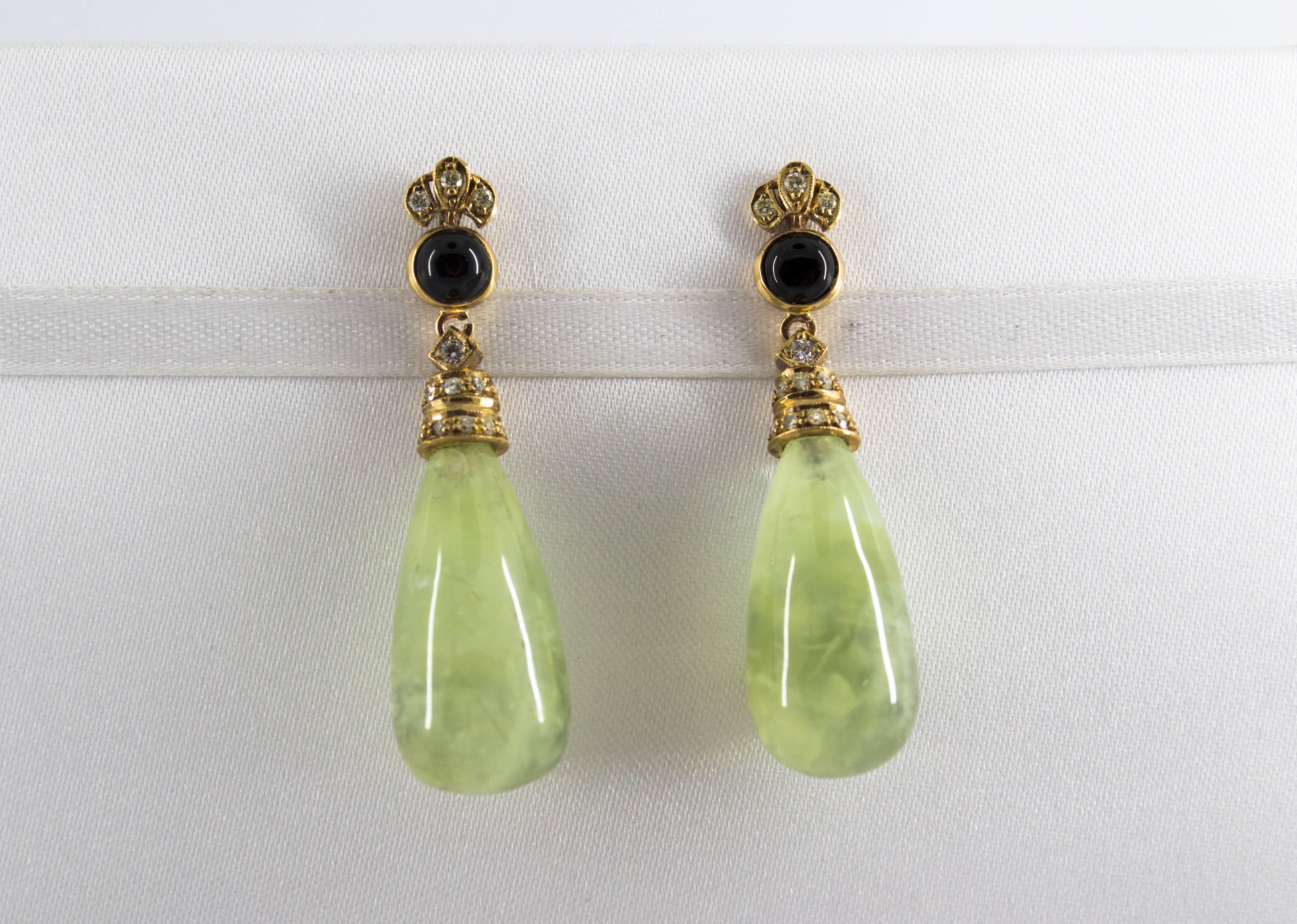 Renaissance Jade Onyx 0.35 Carat Diamond Yellow Gold Stud Earrings