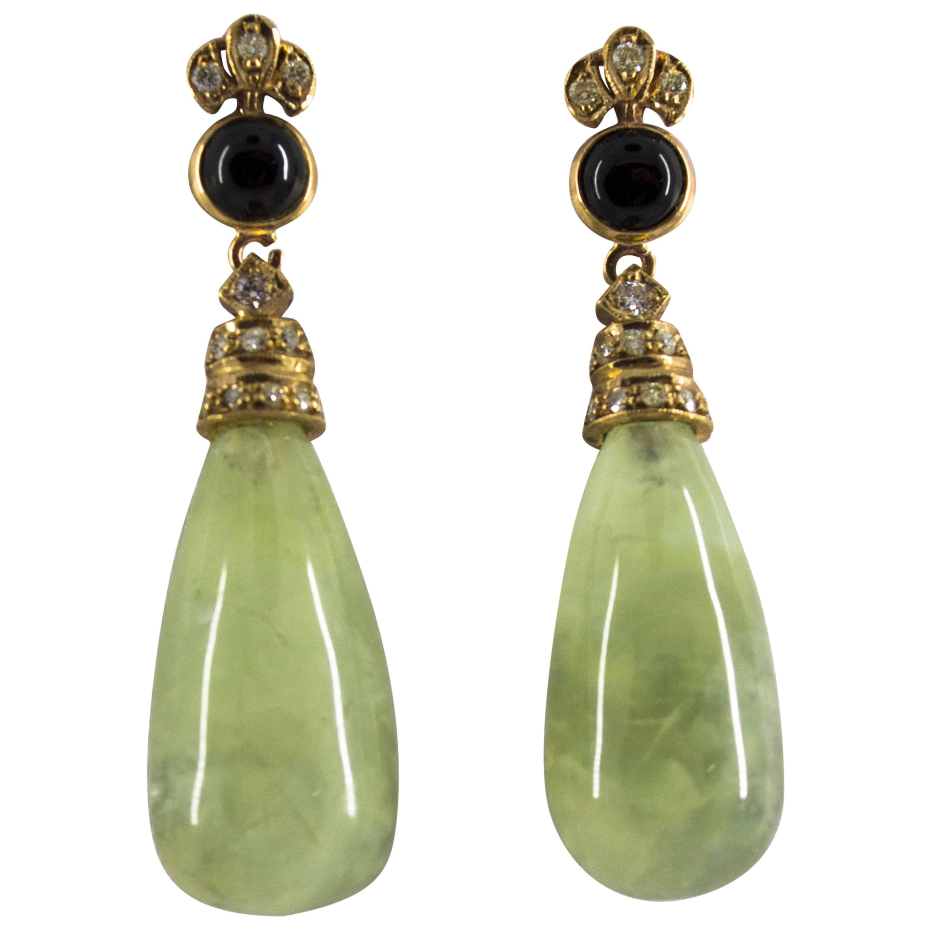 Jade Onyx 0.35 Carat Diamond Yellow Gold Stud Earrings