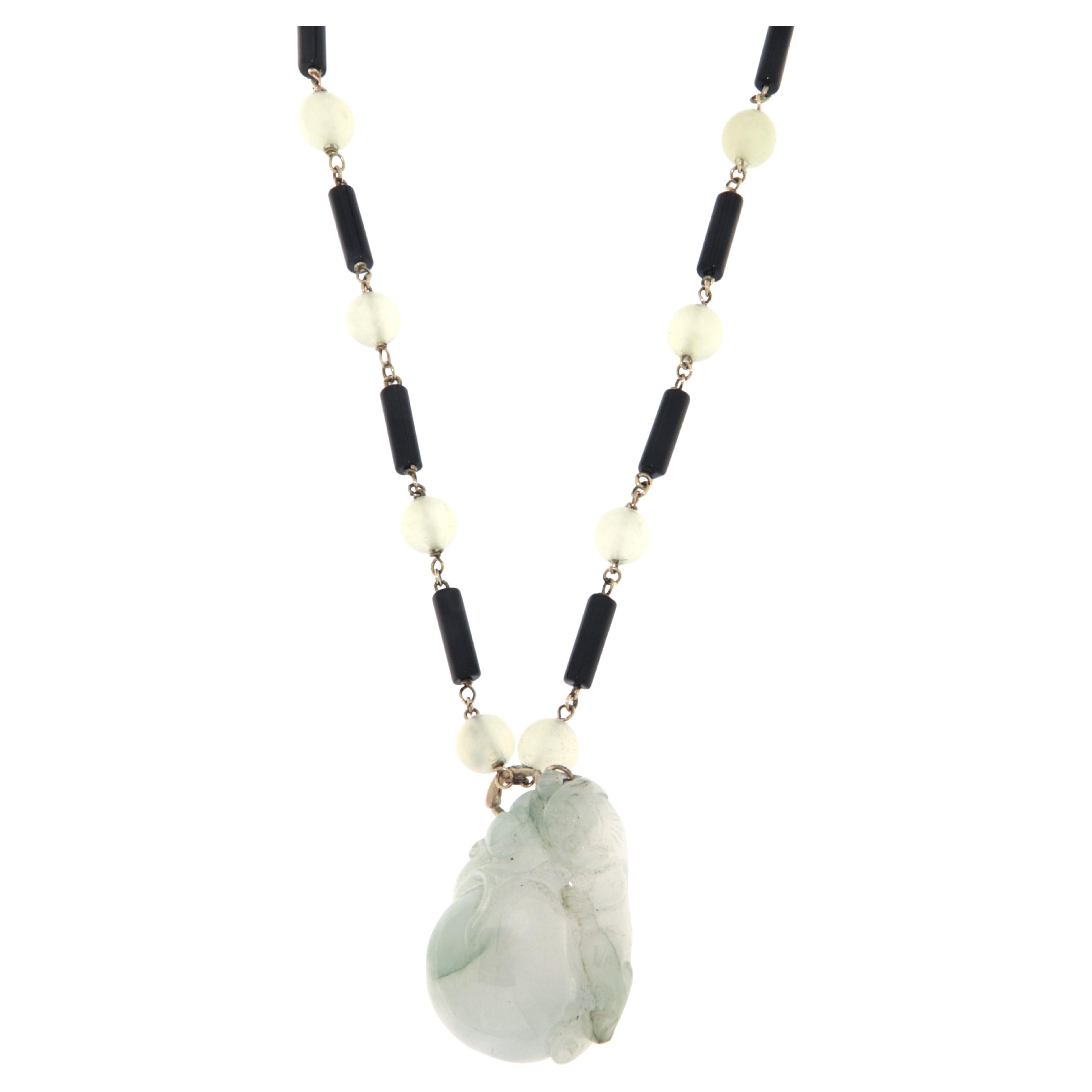 Jade Onyx 14 Karat Yellow Gold Pendant Necklace For Sale