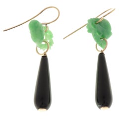 Jade Onyx 9 Karat Rose Gold Dangle Drop Earrings Handcrafted in Italy