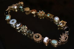 Jade, Onyx and Opal Multi-Gemstone 14 Karat Gold Bohemian Link Necklace