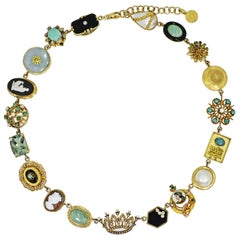 Jade, Onyx and Opal Multi-Gemstone 14 Karat Gold Bohemian Link Necklace