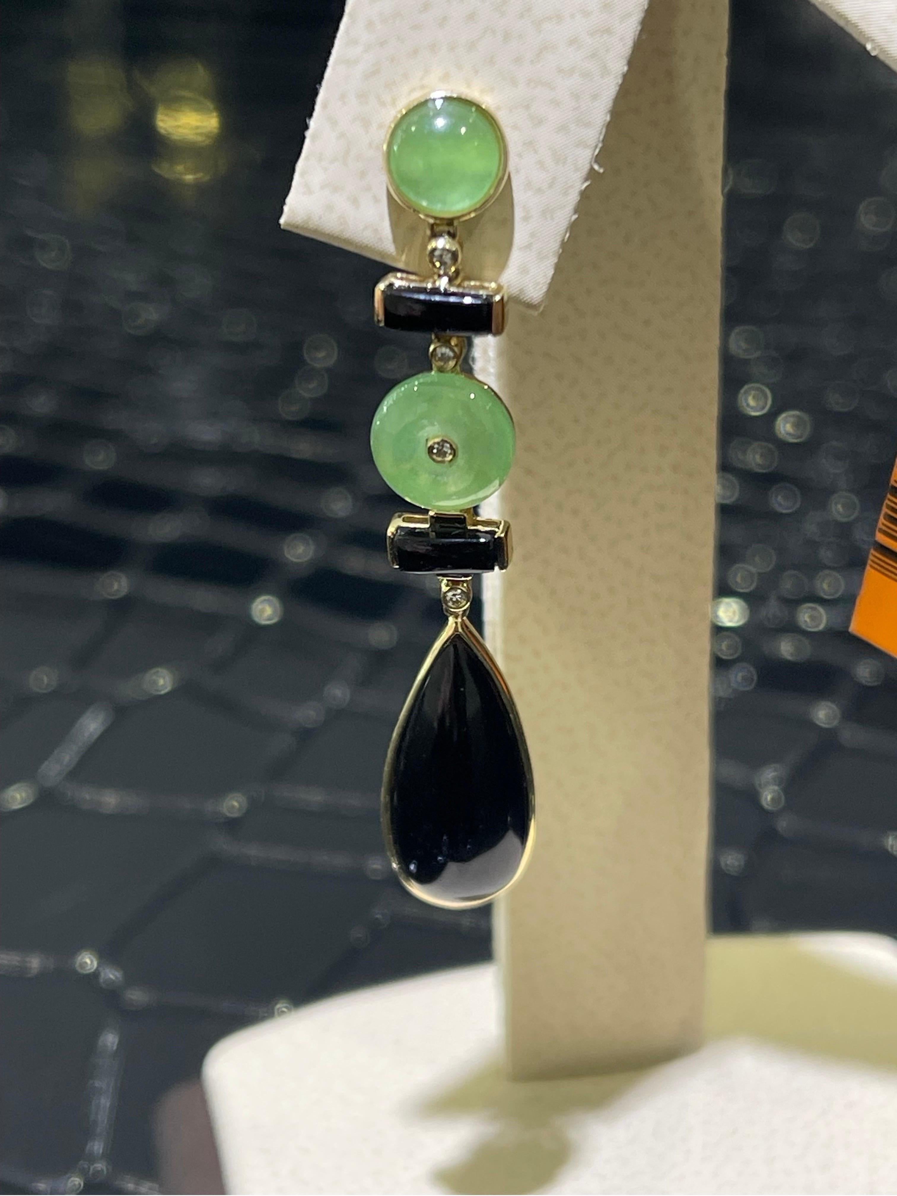New Effy Jade, Onyx & Diamond Drop Earrings In 14k.

Hanging length is 1 3/4”
