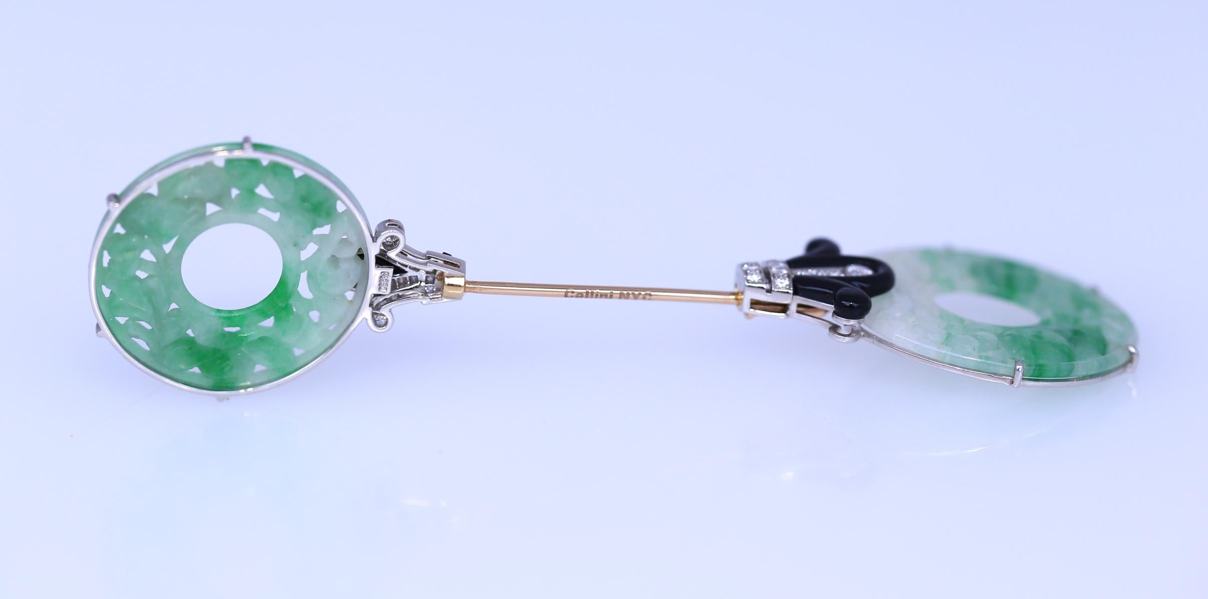 Jade Onyx Diamonds Brooch Pin, 1925 For Sale 5