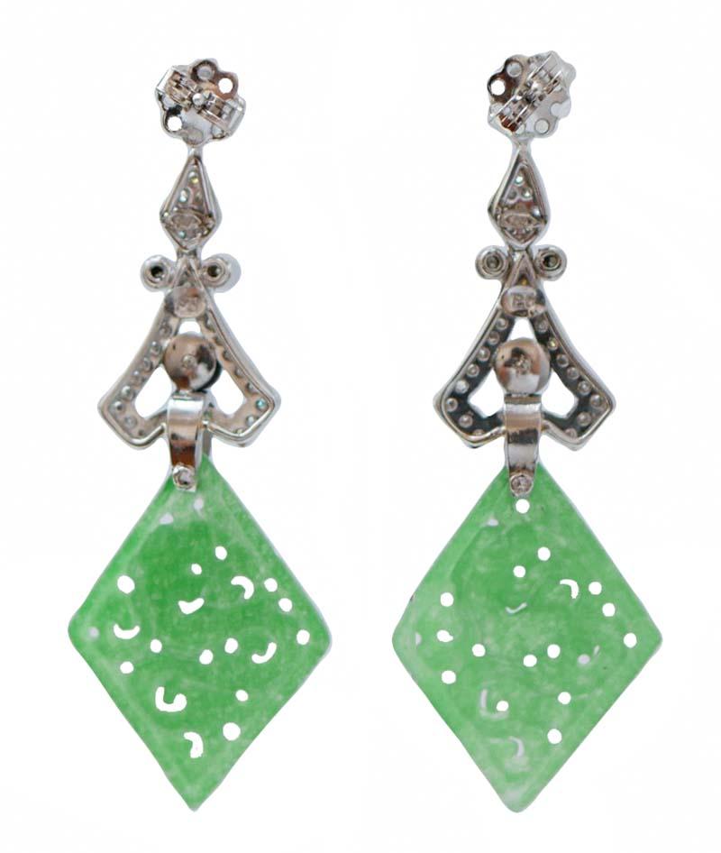 Jade, ónice, diamantes, platino Pendientes. Retro en venta