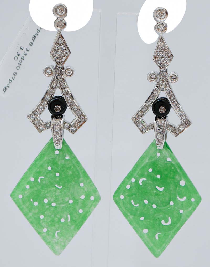 Jade, ónice, diamantes, platino Pendientes. en venta