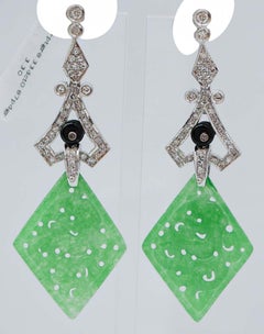 Jade, ónice, diamantes, platino Pendientes.