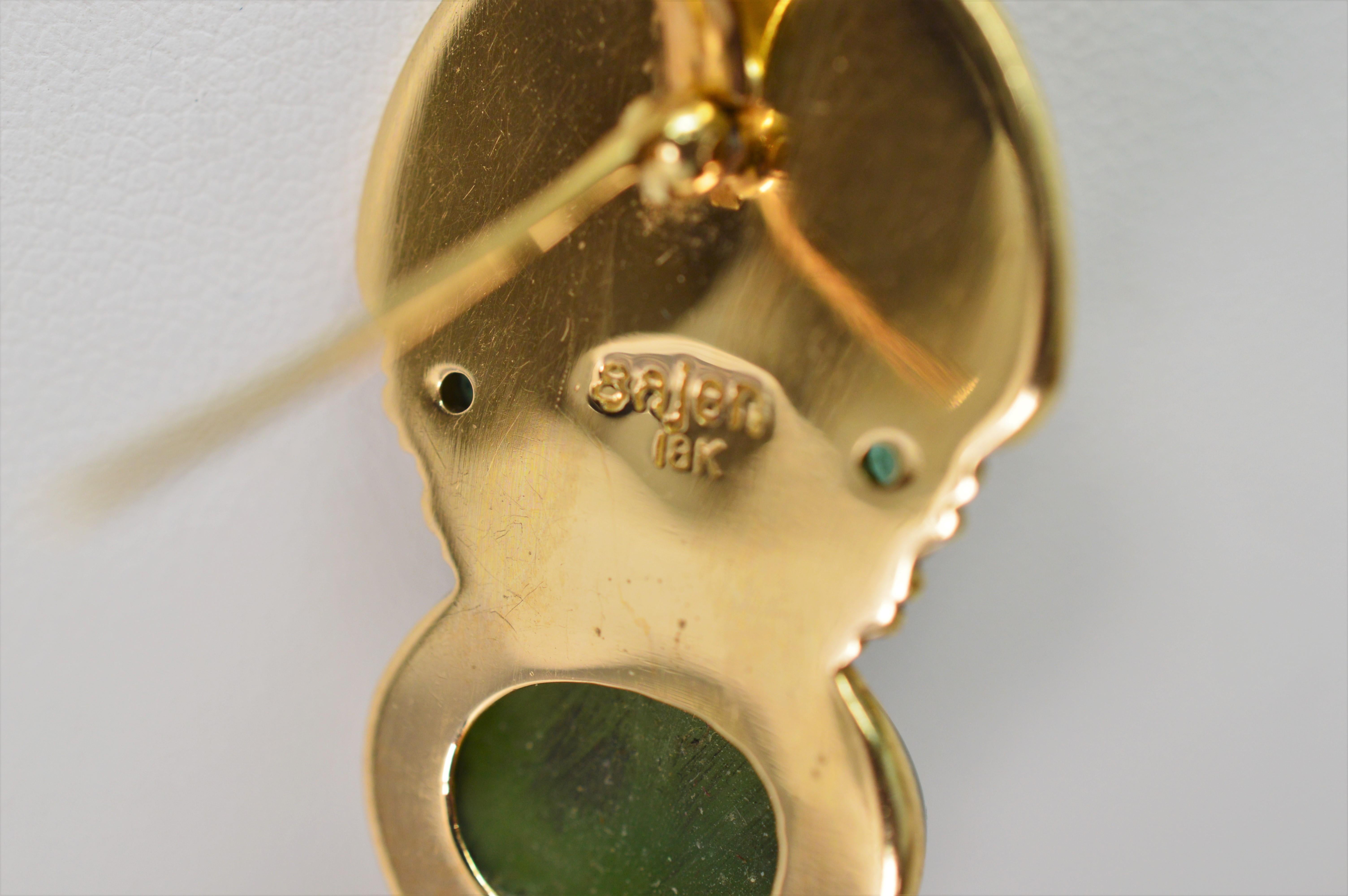 Jade, Opal, Emerald 14K Yellow Gold Exotic Princess Brooch Pendant Necklace 2