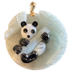 Jade Panda Bear Pendant 14K Gold Black Onyx Mother-of-Pearl Necklace