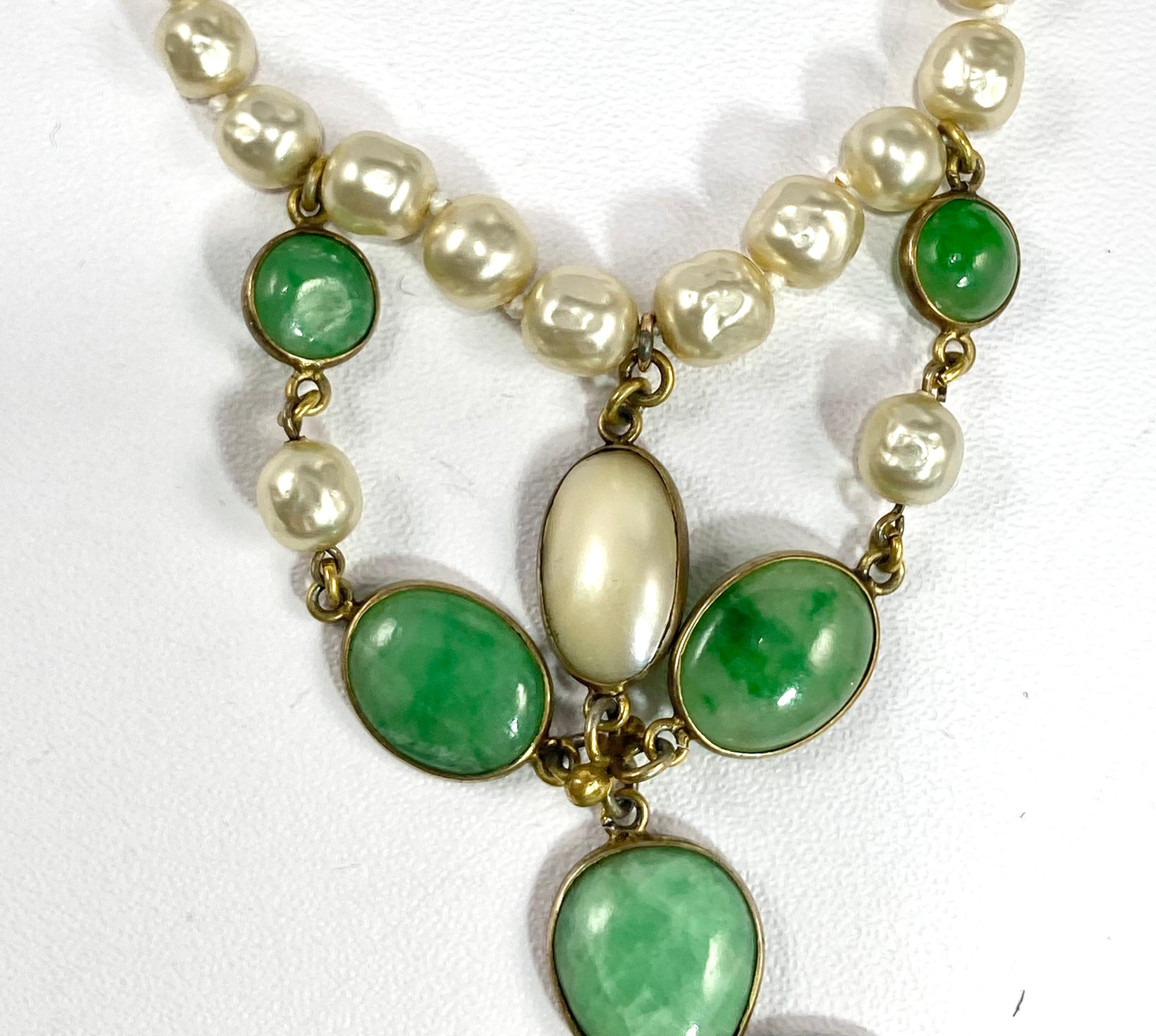 da uomo o donna Giada, perla 14ct. Art Déco  Collana in vendita