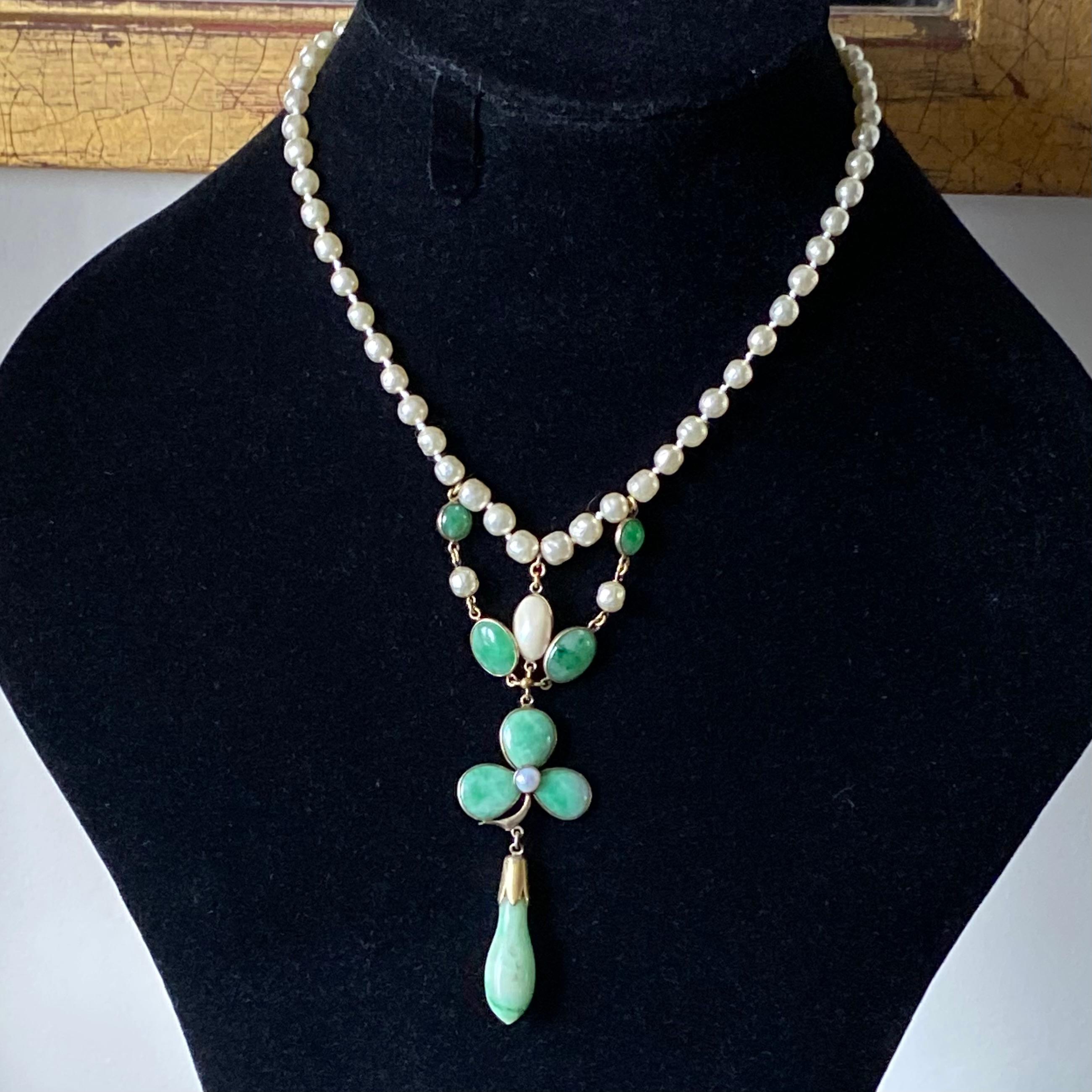 Giada, perla 14ct. Art Déco  Collana in vendita 4