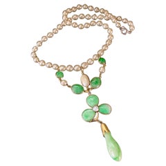 Jade, perle 14ct. Art déco  Collier
