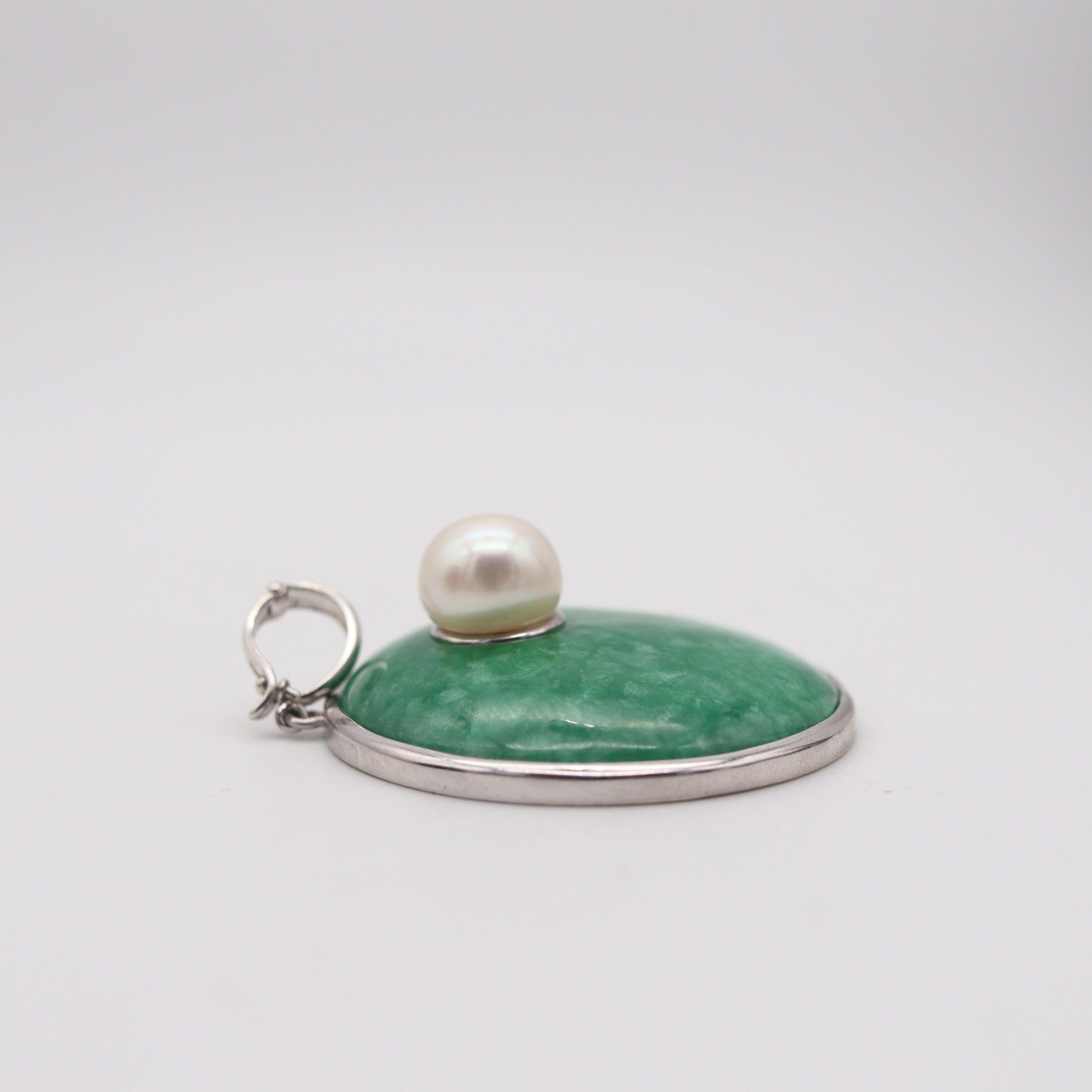 Ciondolo contemporaneo di giada e perle in argento 925 lucidato con perla da 12 mm in vendita 2
