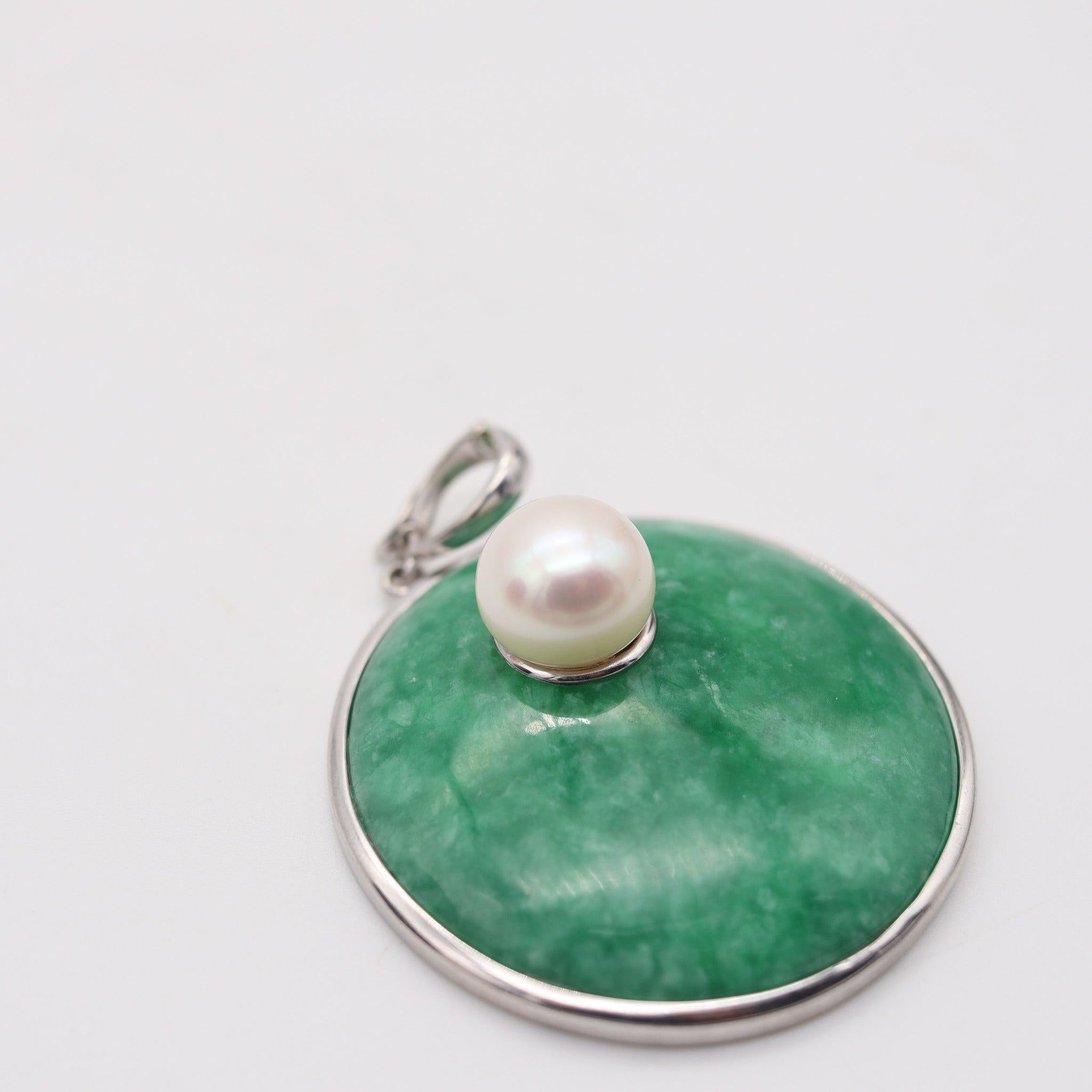 Ciondolo contemporaneo di giada e perle in argento 925 lucidato con perla da 12 mm in vendita 3