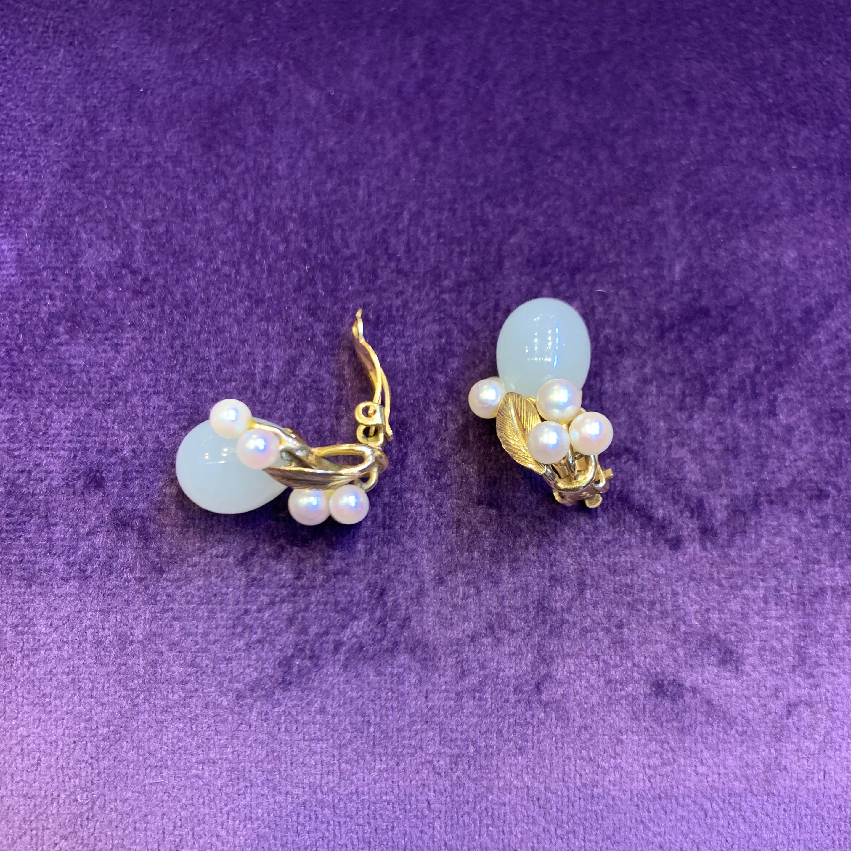 Jade & Pearl Earrings  In Excellent Condition For Sale In New York, NY