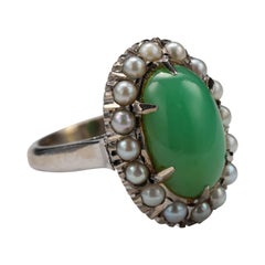 Jade & Pearl Ring Certified Untreated