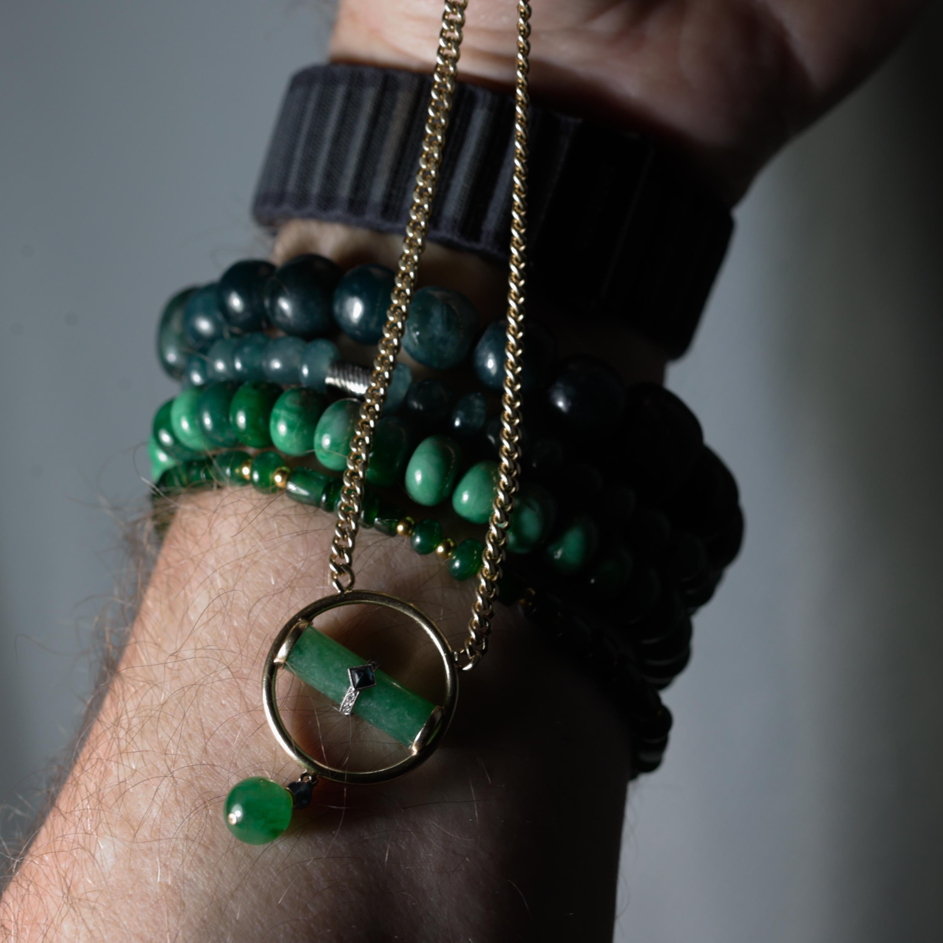 Jade Pendant Apple Green & Blue Sapphire Certified Untreated Midcentury 21