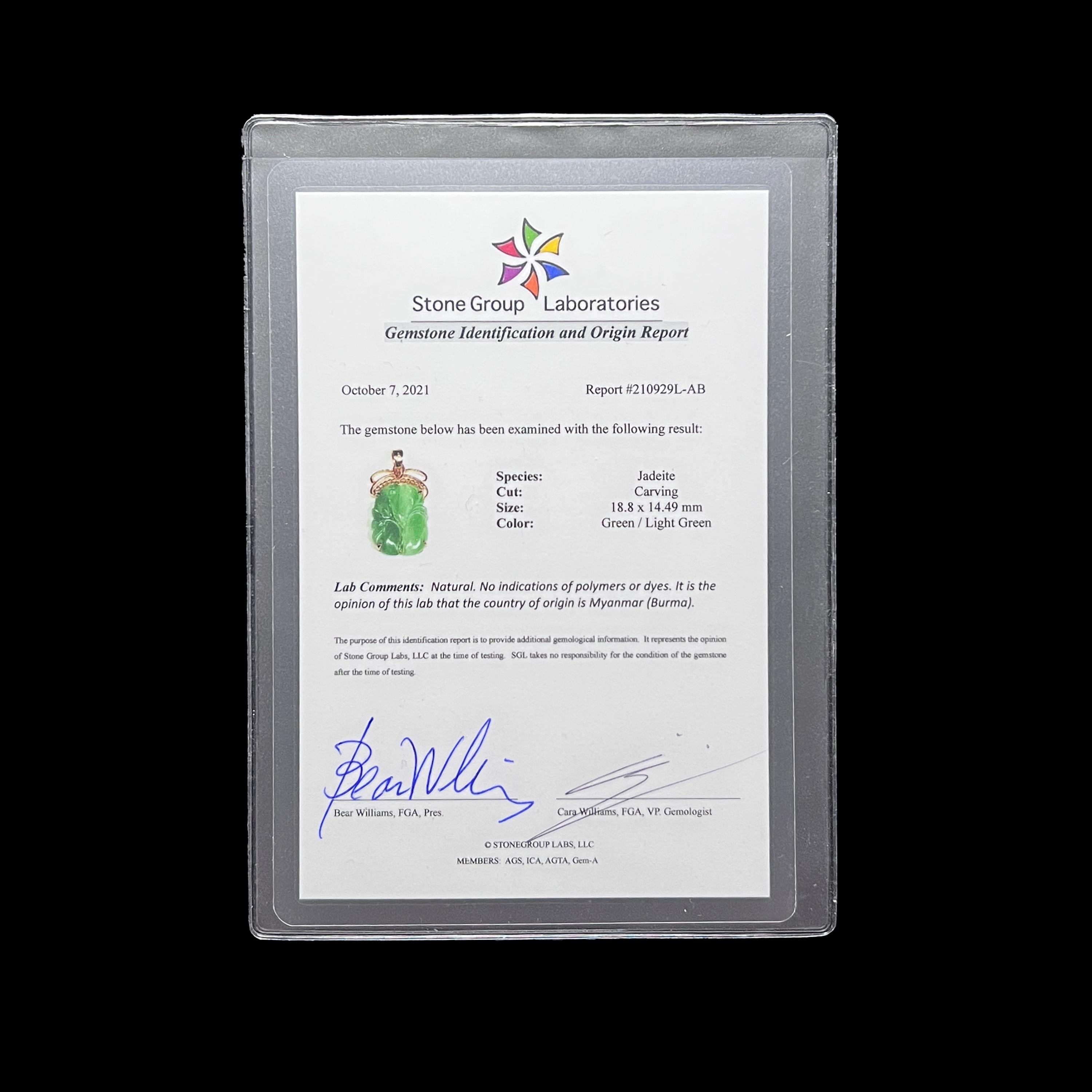 Uncut Jade Pendant Apple Green Certified Untreated European For Sale