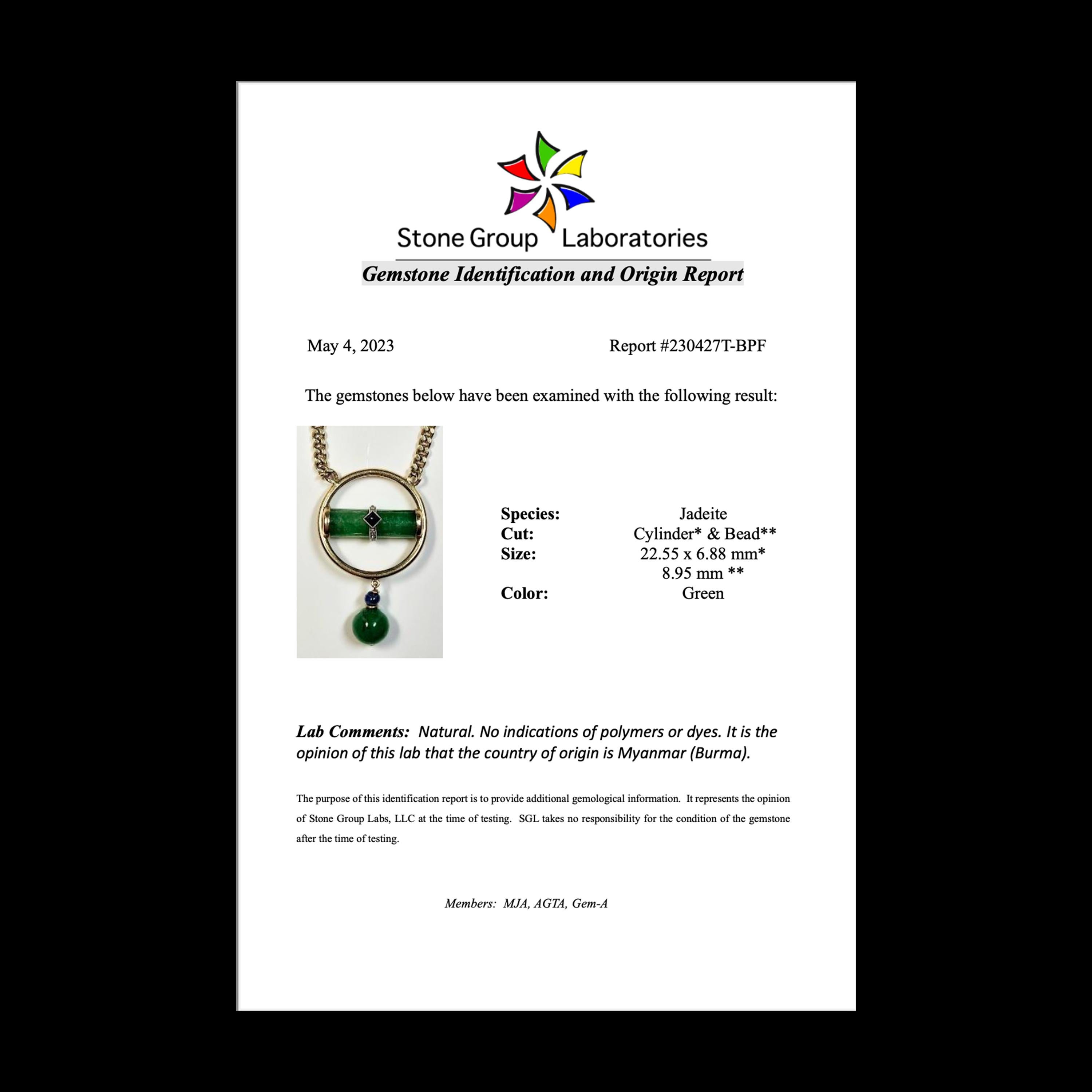 Jade Pendant Apple Green Certified Untreated Midcentury For Sale 4