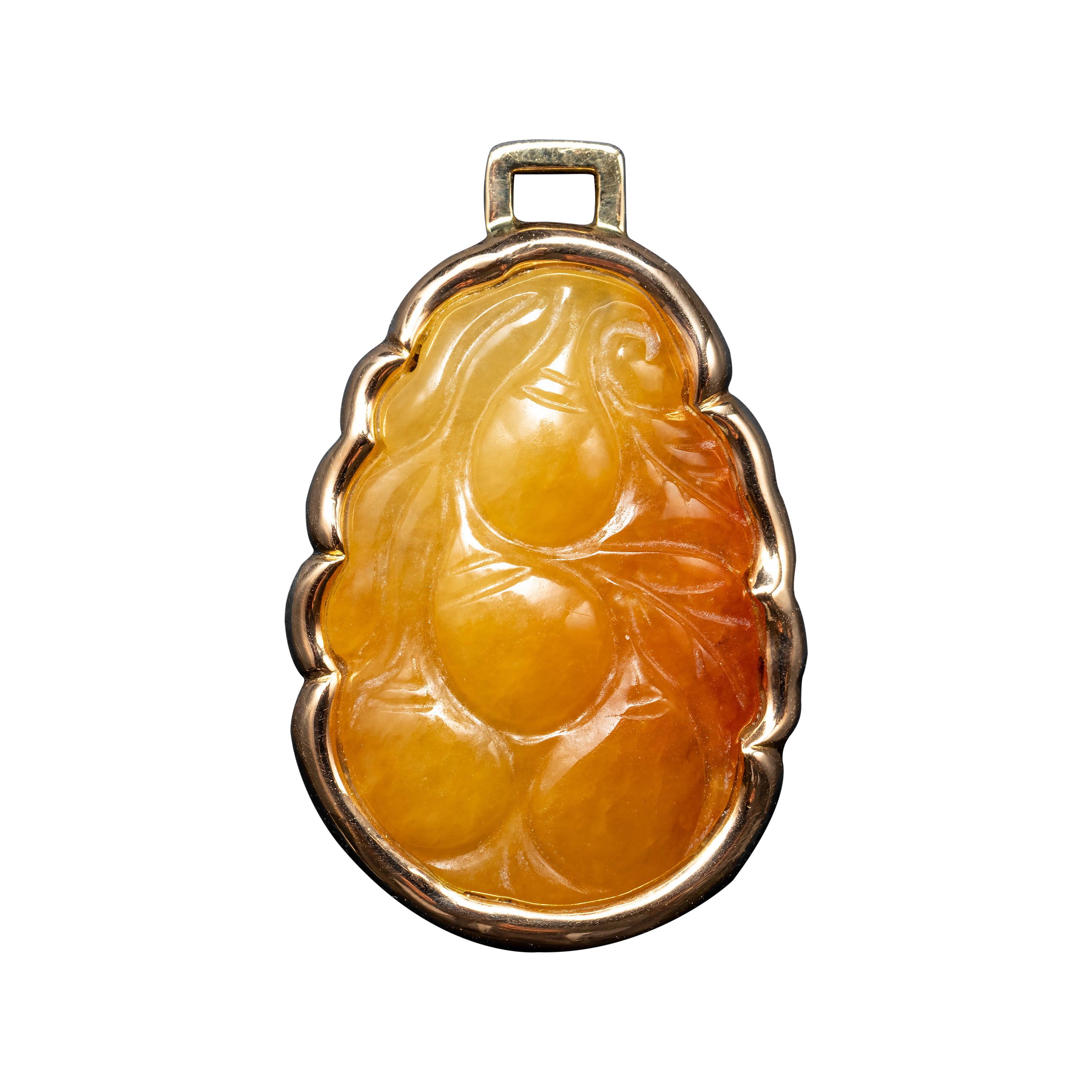 Jade Pendant Carved Peaches Certified Untreated For Sale