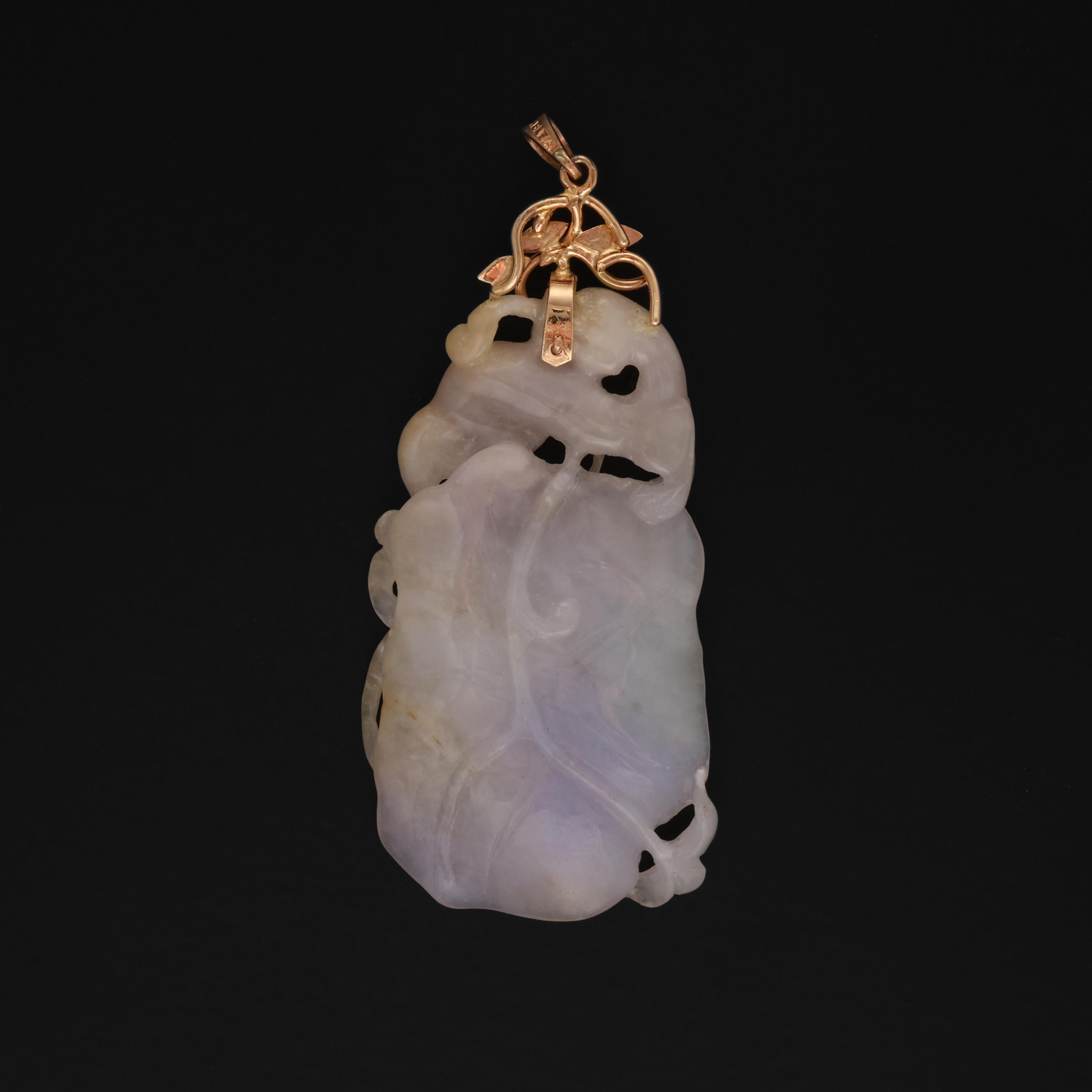 Uncut Jade Pendant Carved Translucent Lavender Squash Blossom Pendant Certified  For Sale