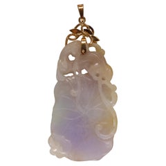 Jade Pendant Carved Translucent Lavender Squash Blossom Pendant Certified 