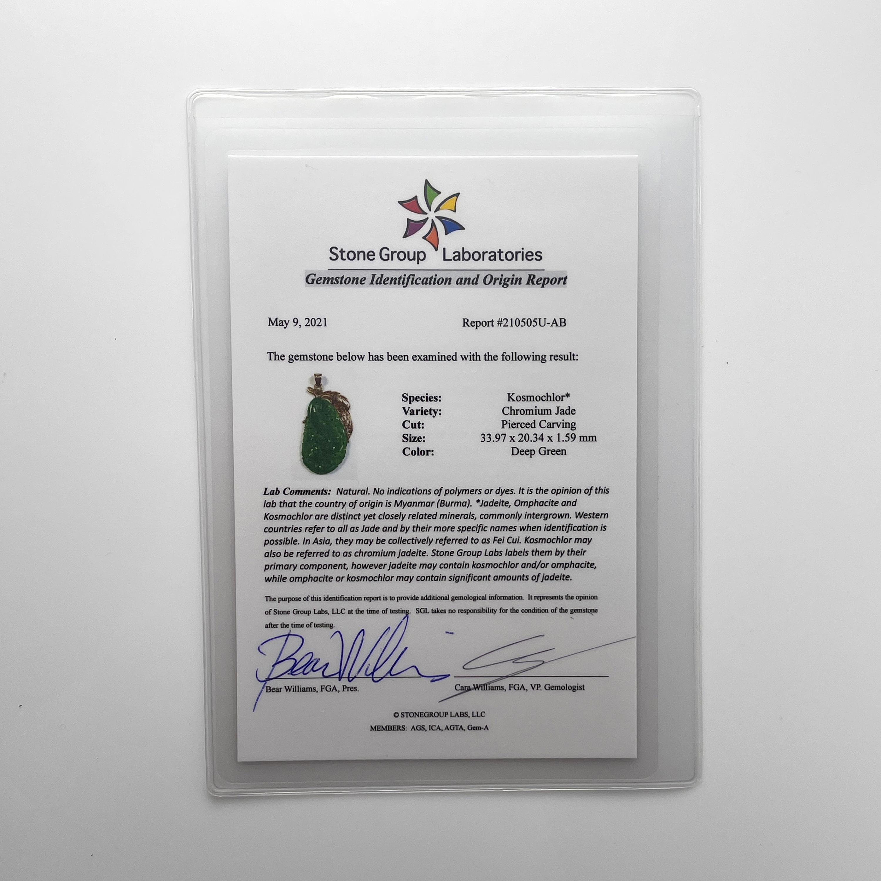 Uncut Jade Pendant Certified Untreated Intense Green Chromium Jadeite