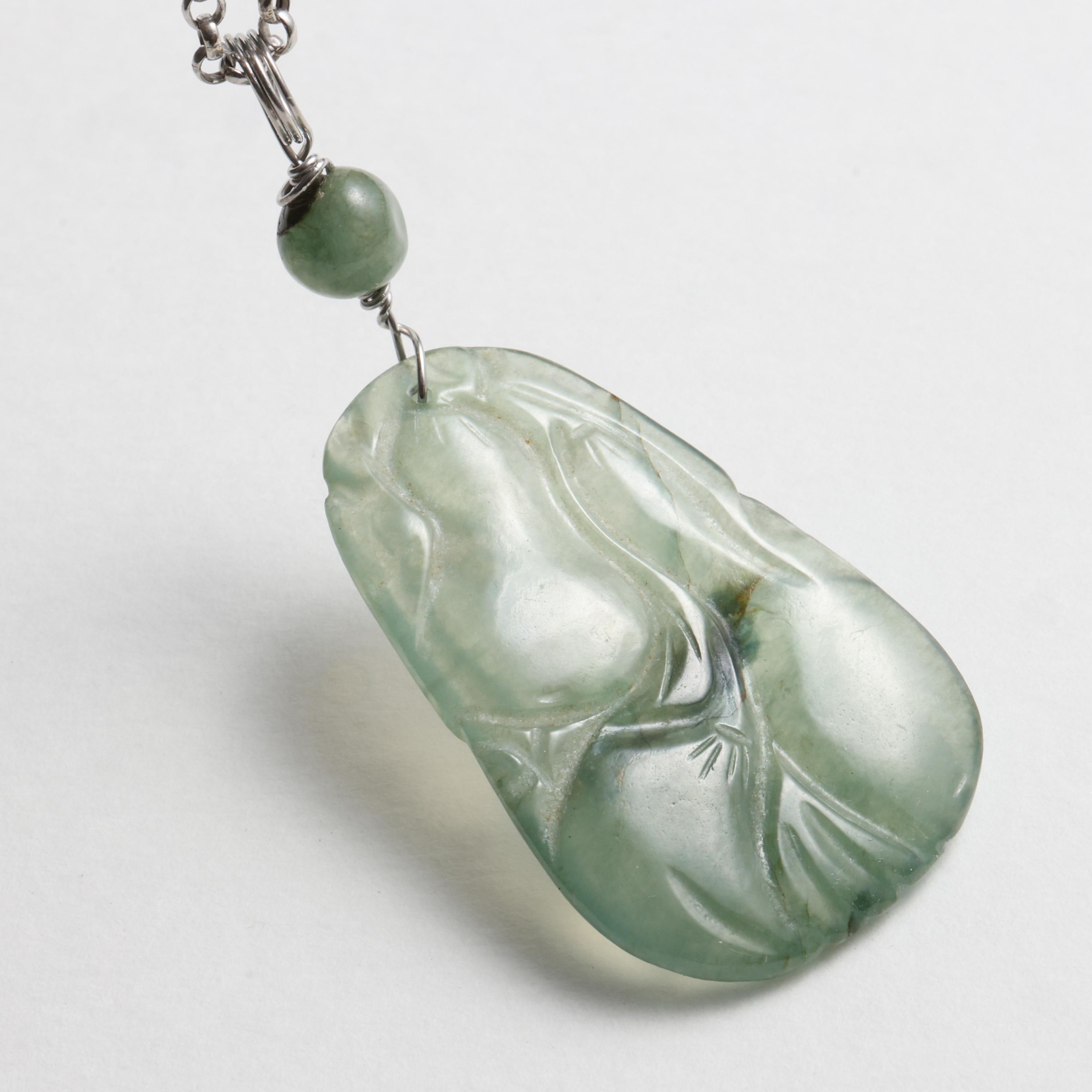 Jade Pendant Lake Water Bluish-Green Certified Untreated In Excellent Condition For Sale In Southbury, CT