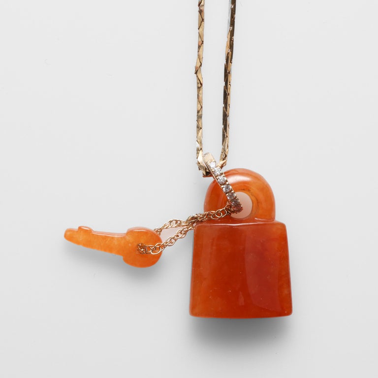 Jade Pendant Red Jadeite Lock and Key Certified Untreated For Sale at ...