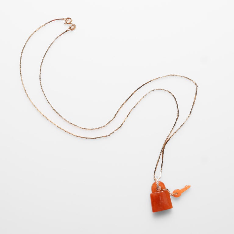 Jade Pendant Red Jadeite Lock and Key Certified Untreated For Sale at ...