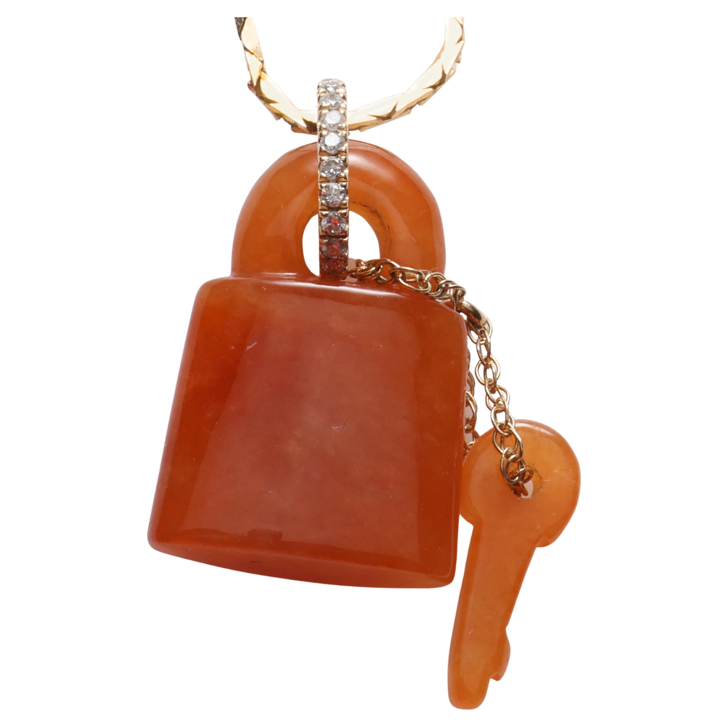 Jade Pendant Red Jadeite Lock and Key Certified Untreated For Sale at
